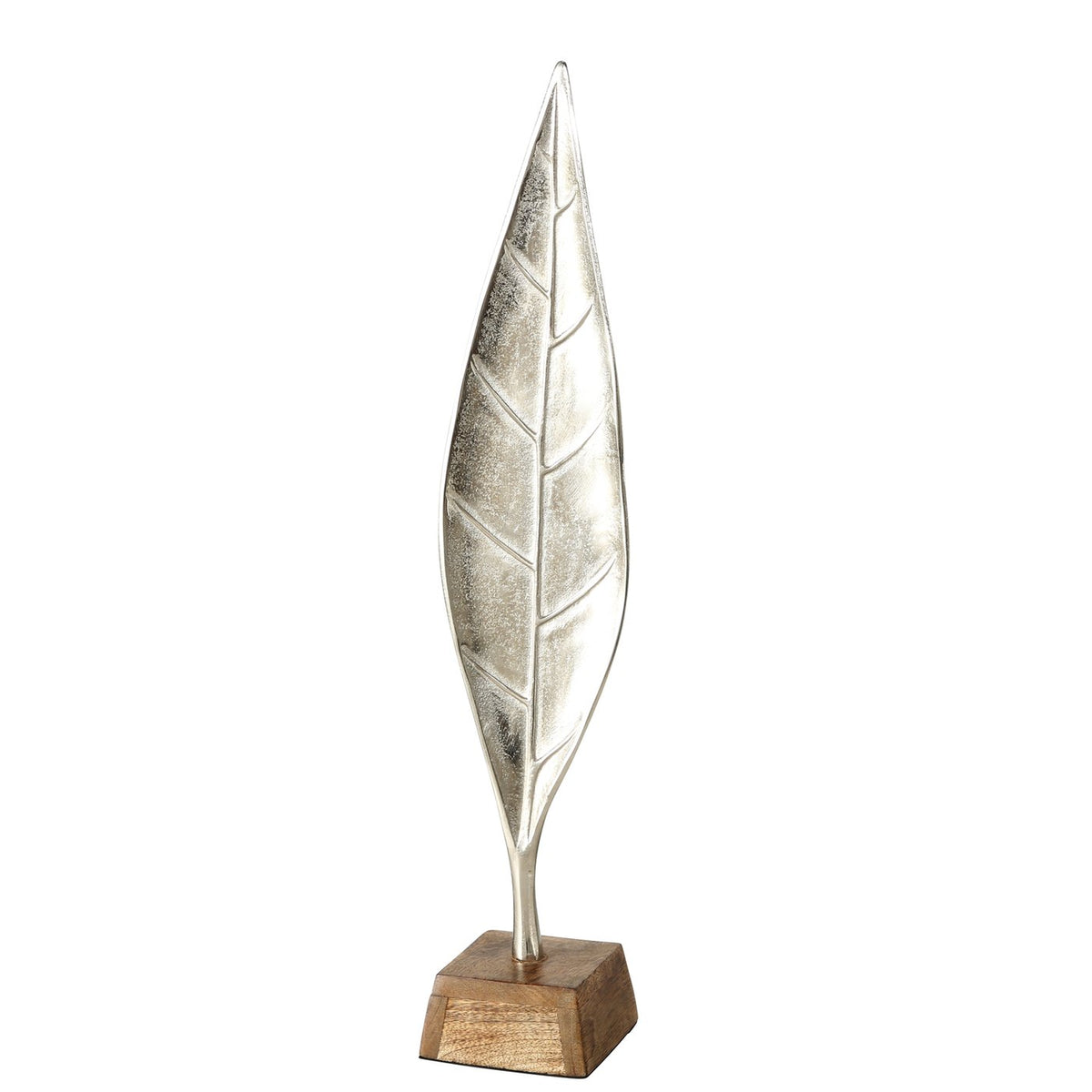 Deko "Blatt" Set 2-tlg. - moderne Skulptur | Stelldekoration aus Aluminium und Holz - 67 cm