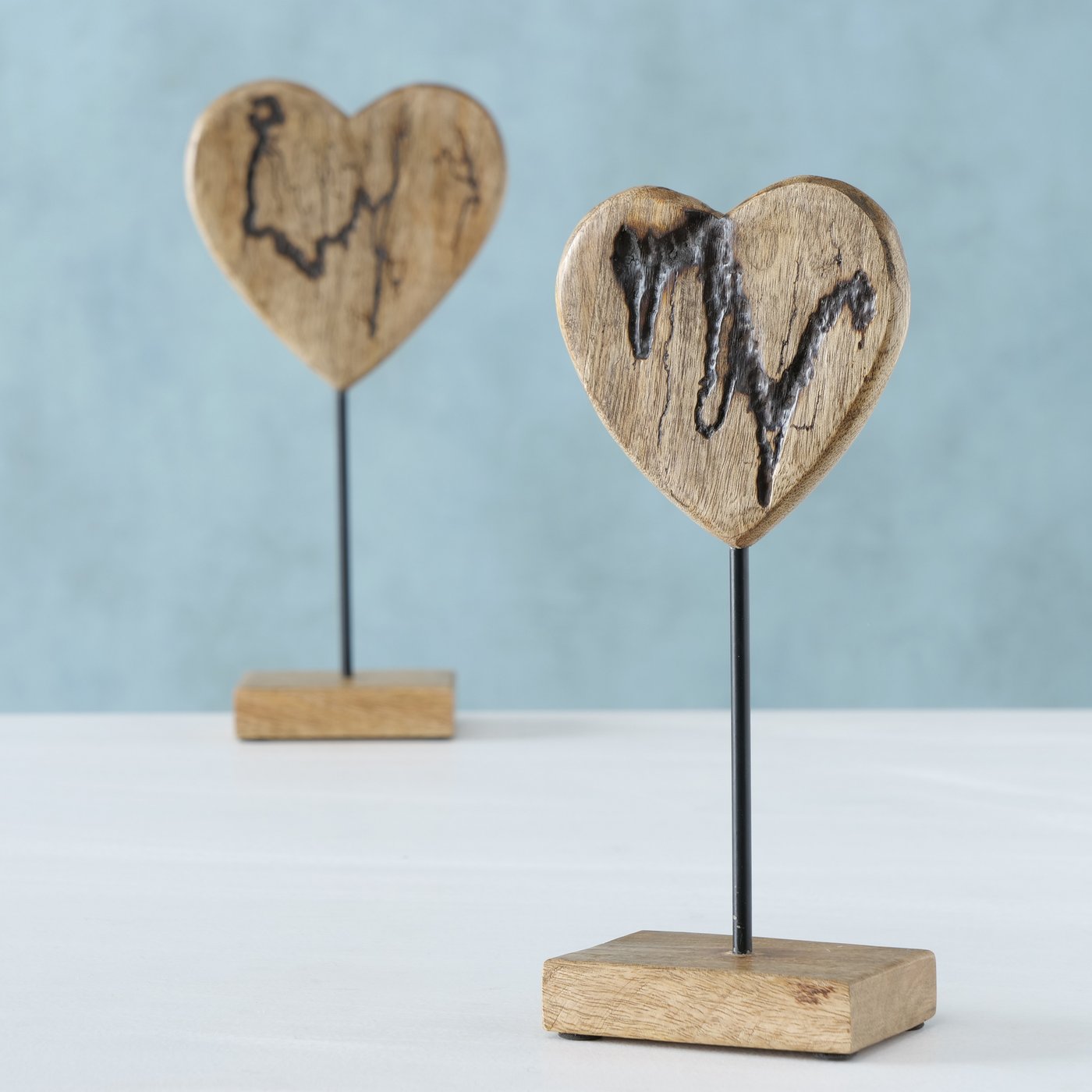 Herz | Stelldeko "Percha" aus Mangoholz, 2er Set mit Standfuß 30 cm - Handmade
