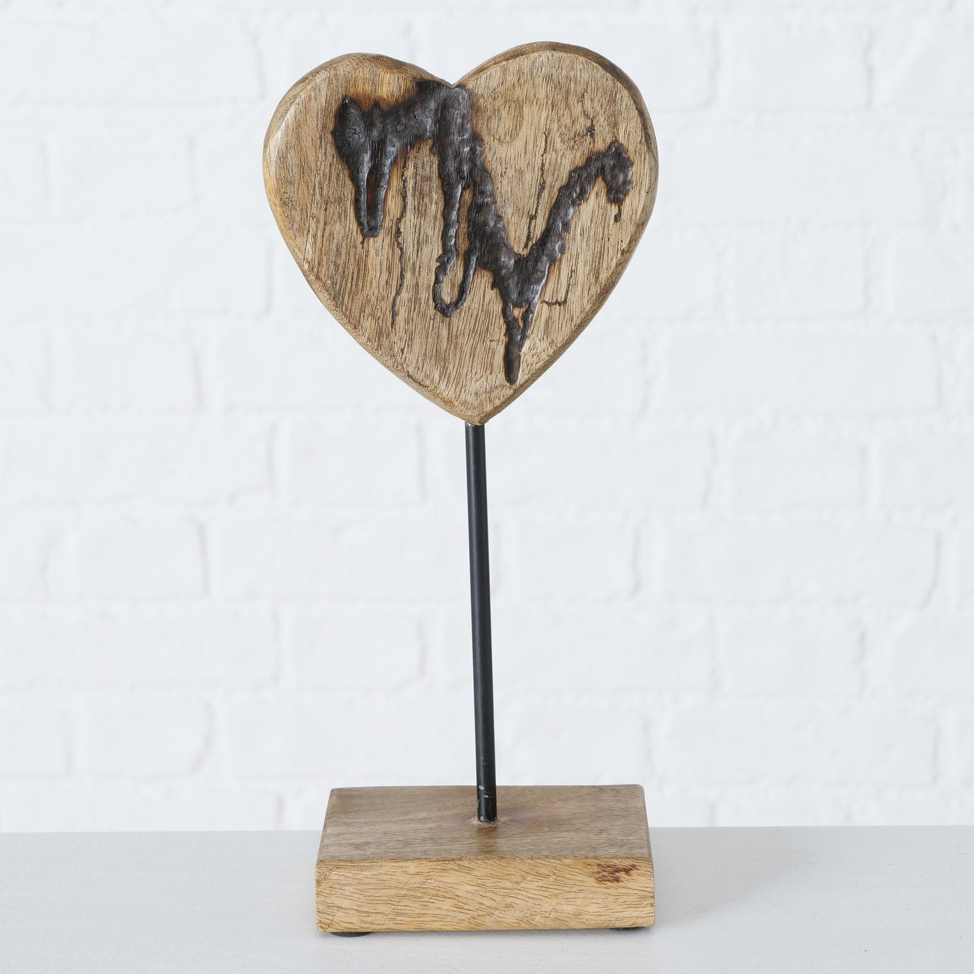 Herz | Stelldeko "Percha" aus Mangoholz, 2er Set mit Standfuß 30 cm - Handmade