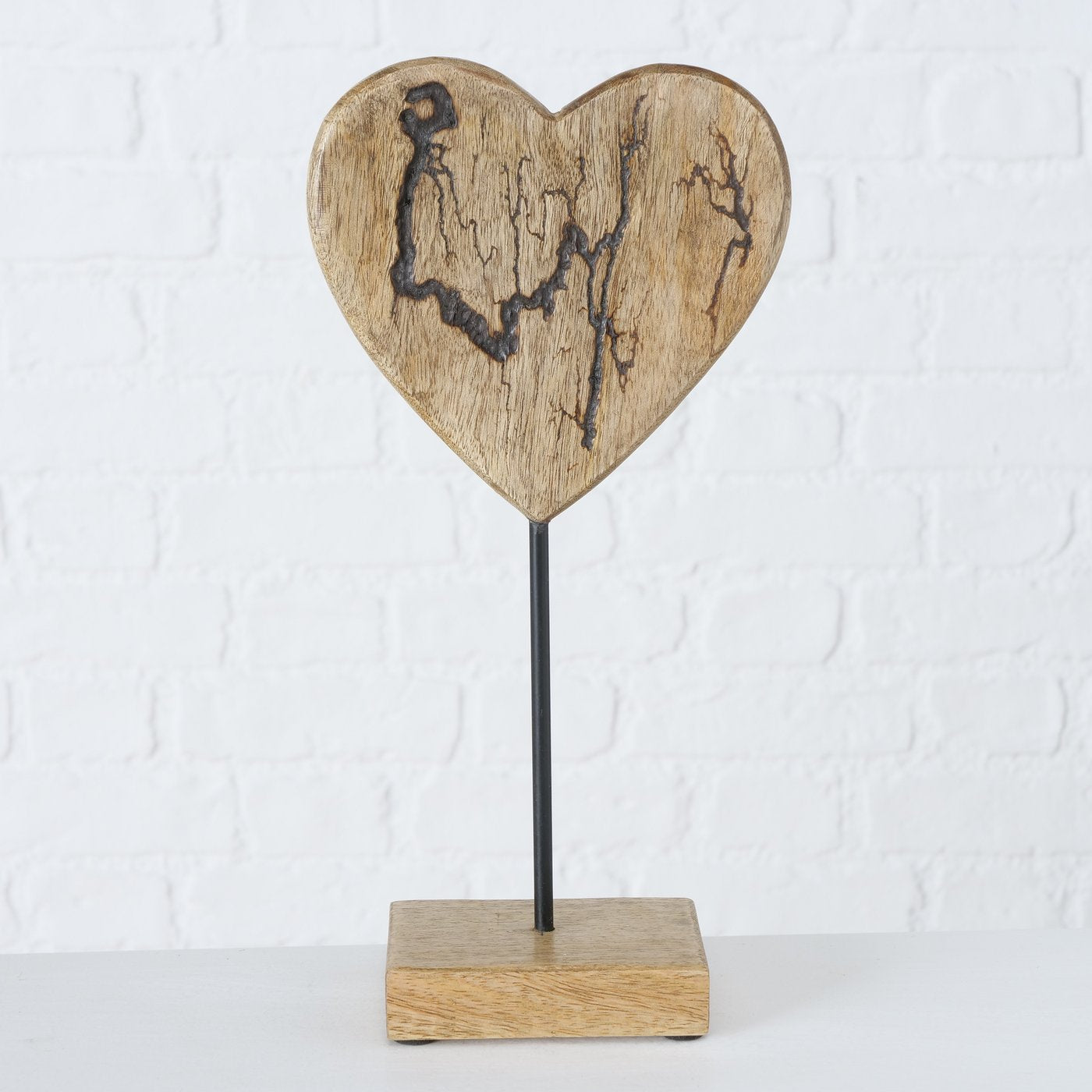 Herz | Stelldeko "Percha" aus Mangoholz, 2er Set mit Standfuß 30 cm - Handmade
