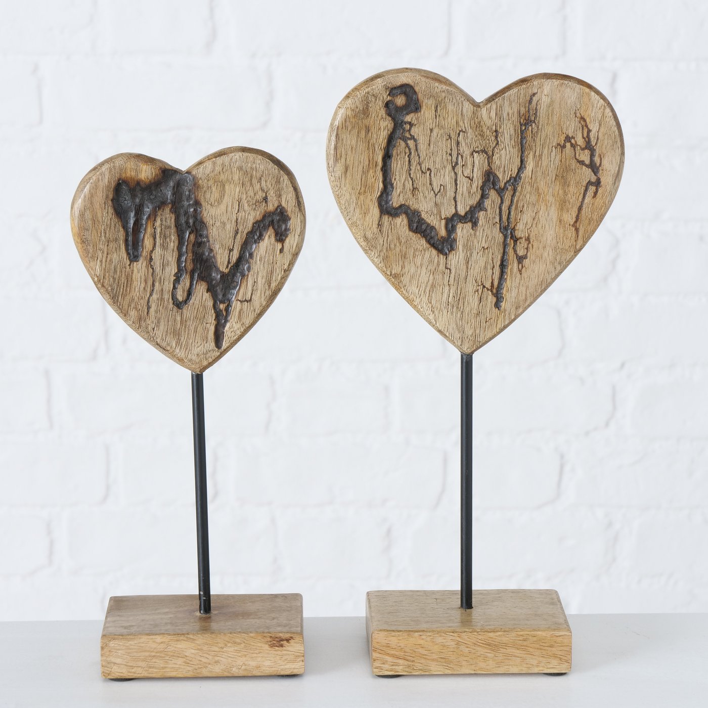 Herz | Stelldeko "Percha" aus Mangoholz, 2er Set mit Standfuß 30 cm - Handmade