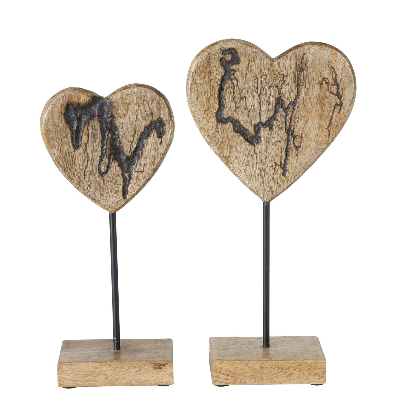 Herz | Stelldeko "Percha" aus Mangoholz, 2er Set mit Standfuß 30 cm - Handmade