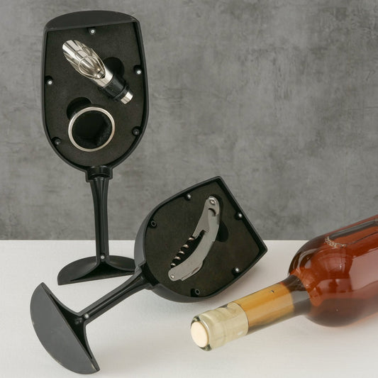 4-teiliges Weinset "Deyan", Deko, Korkenzieher, Weinausgießer, Flaschenring - 24 cm
