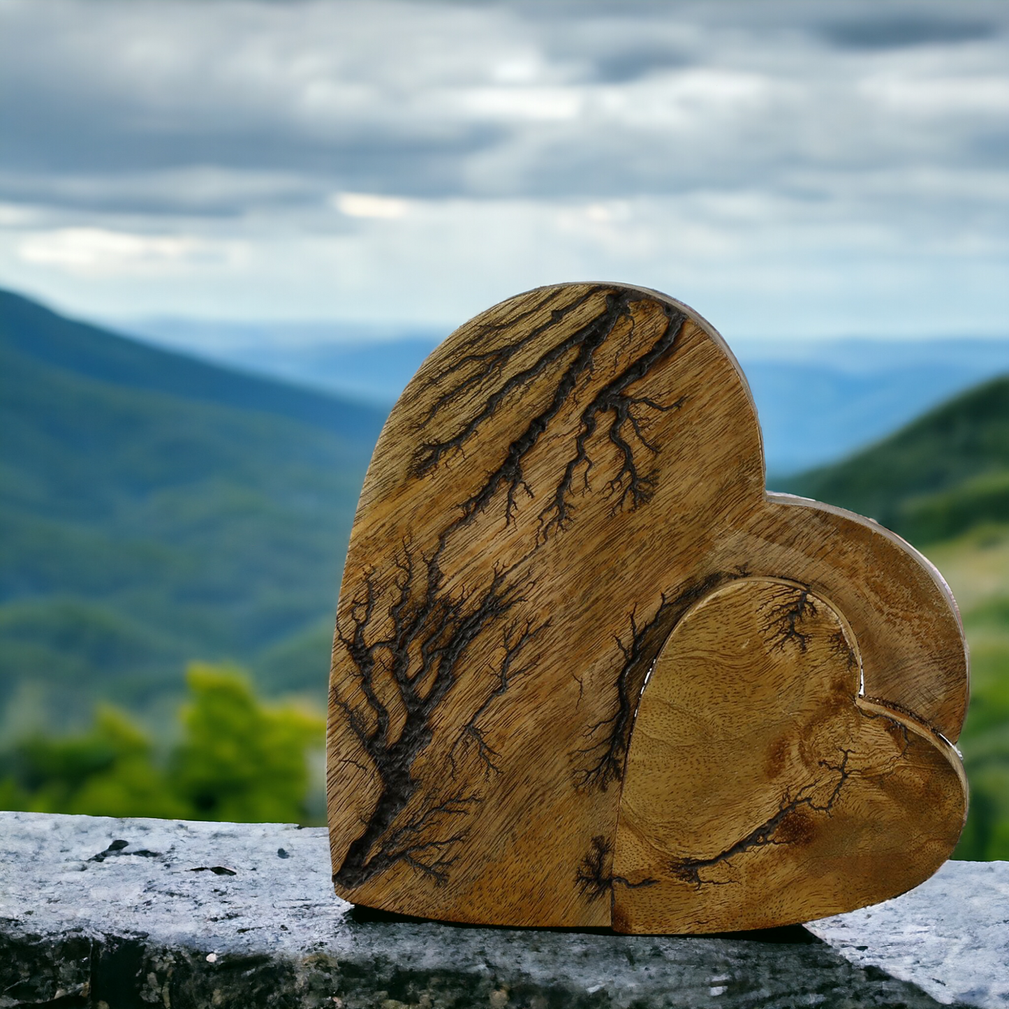 Holz Herz "Rustik" groß, 21 cm, Stelldekoration Doppelherz