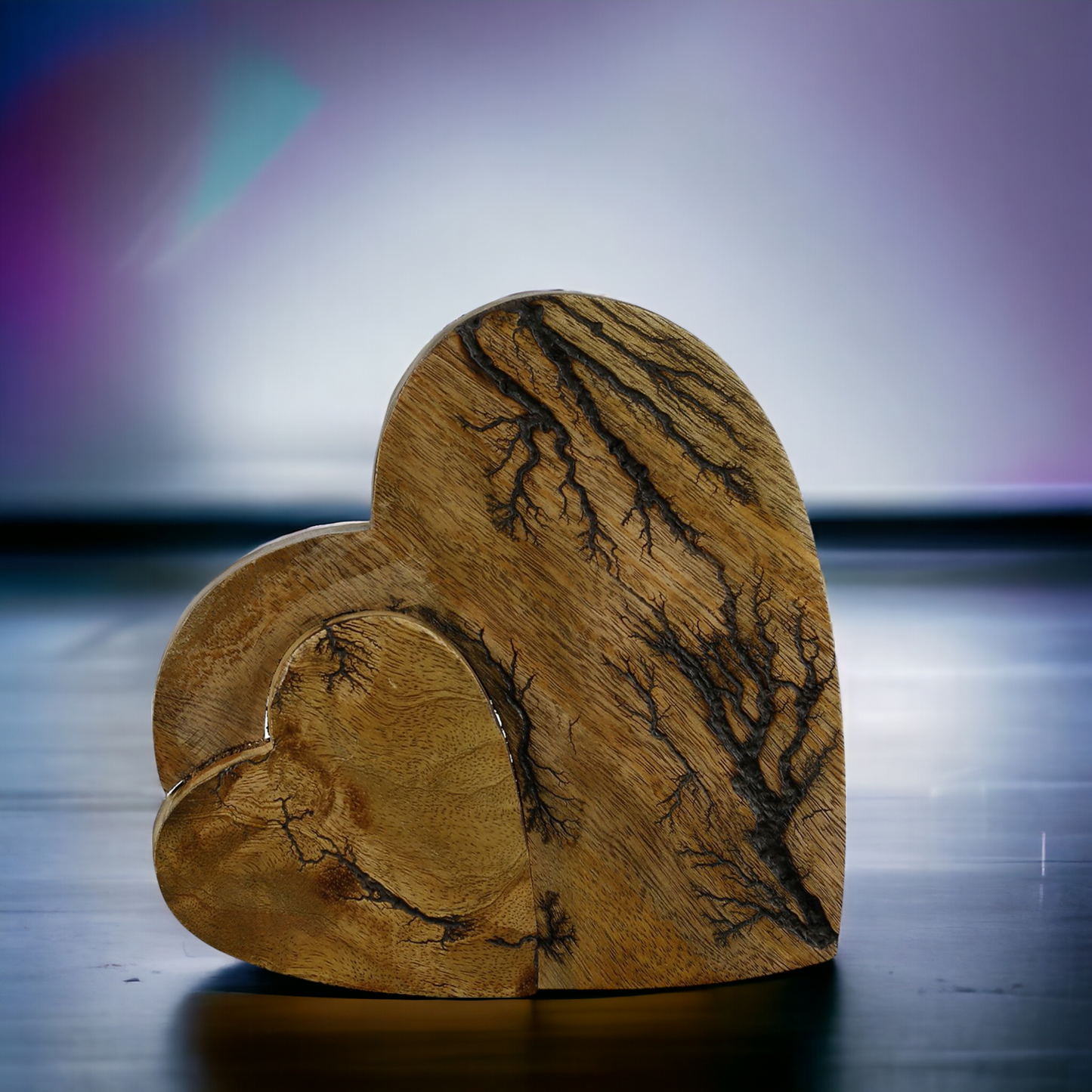 Holz Herz "Rustik" groß, 21 cm, Stelldekoration Doppelherz