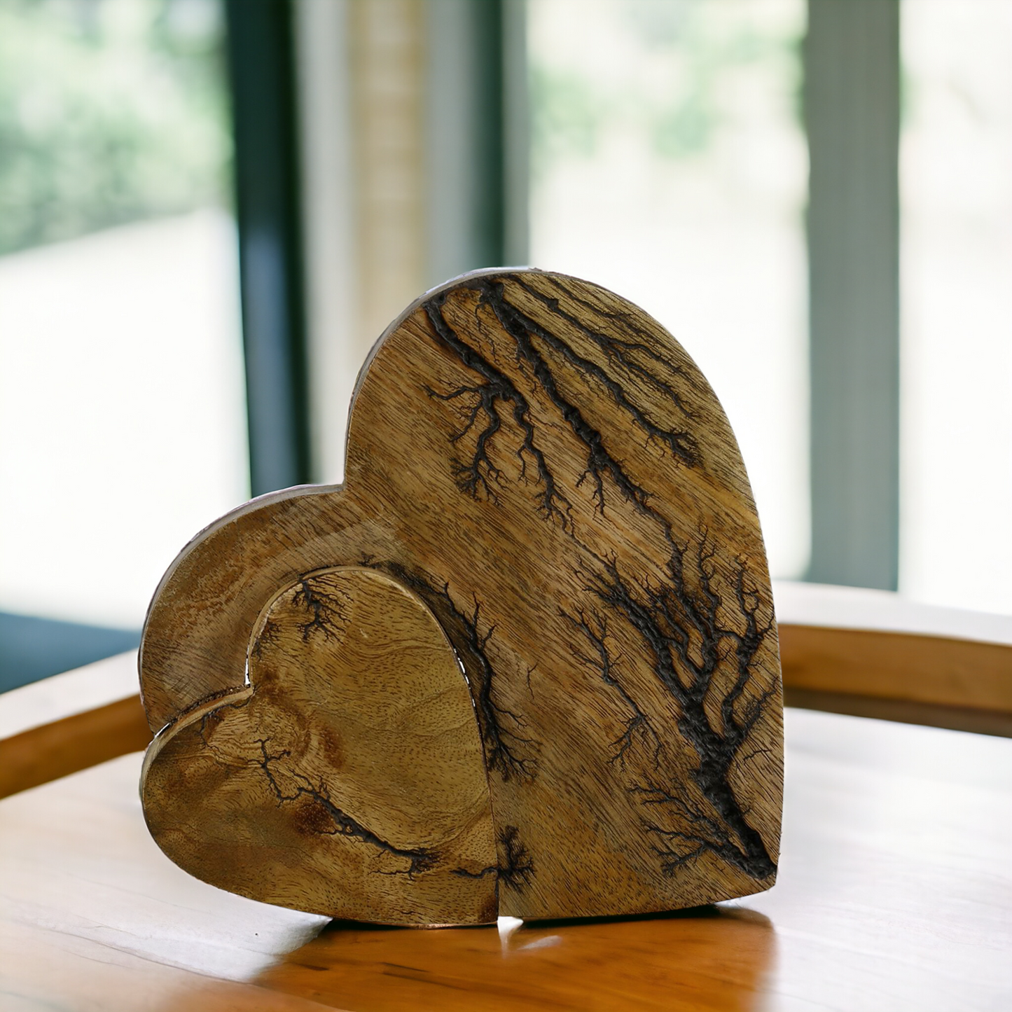 Holz Herz "Rustik" groß, 21 cm, Stelldekoration Doppelherz