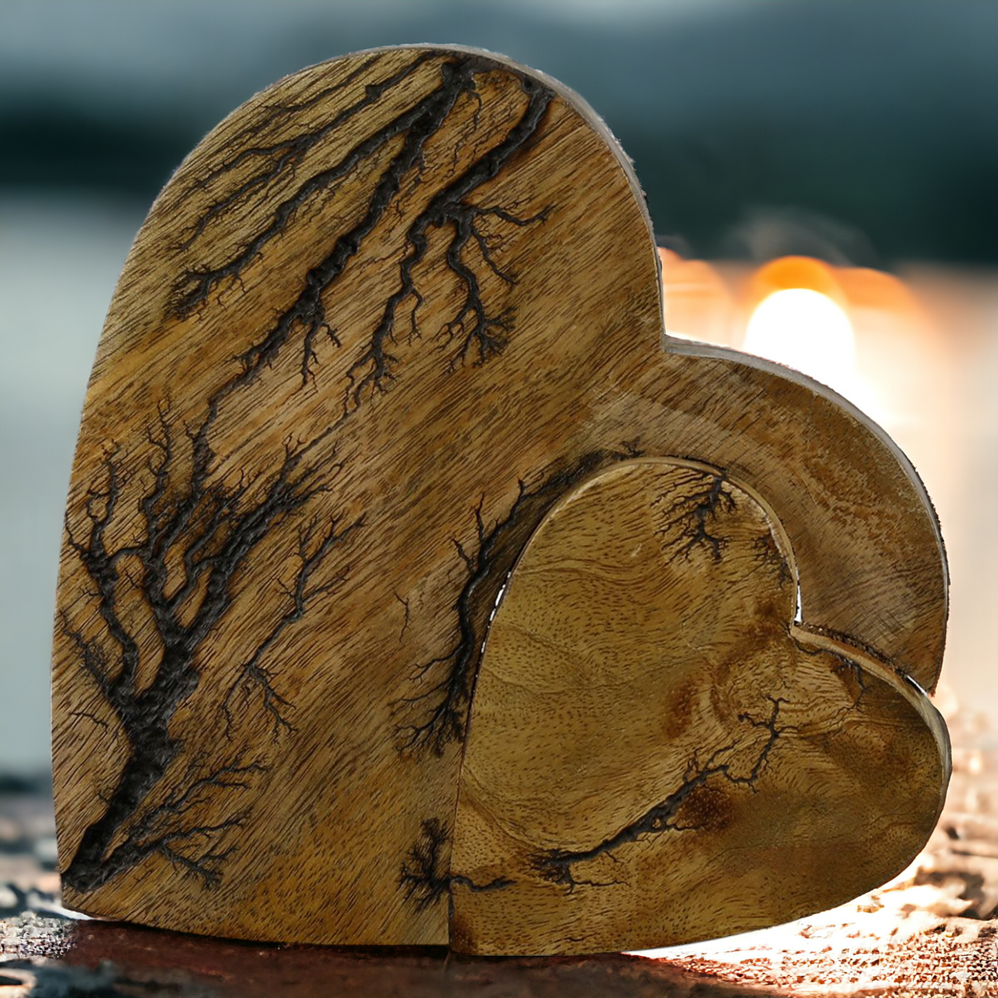 Holz Herz "Rustik" groß, 21 cm, Stelldekoration Doppelherz