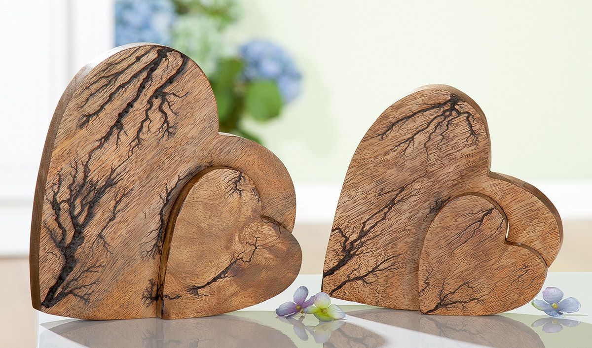 Holz Herz "Rustik" groß, 21 cm, Stelldekoration Doppelherz