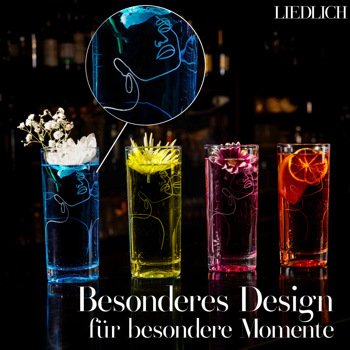 4er Set Liedlich Highball Gläser SimpleLine Gravur
