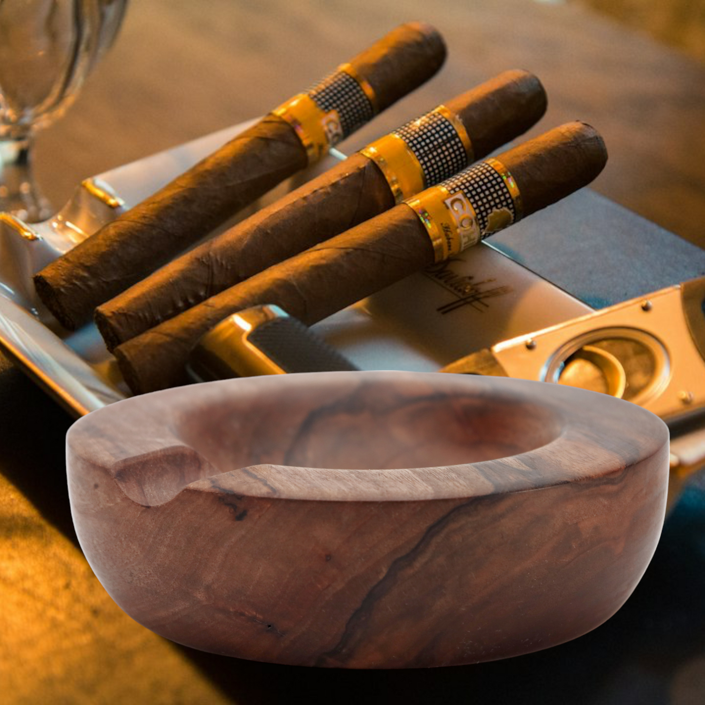 Zigarren Aschenbecher aus Olivenholz - echte Handarbeit Griechenland - 14 cm
