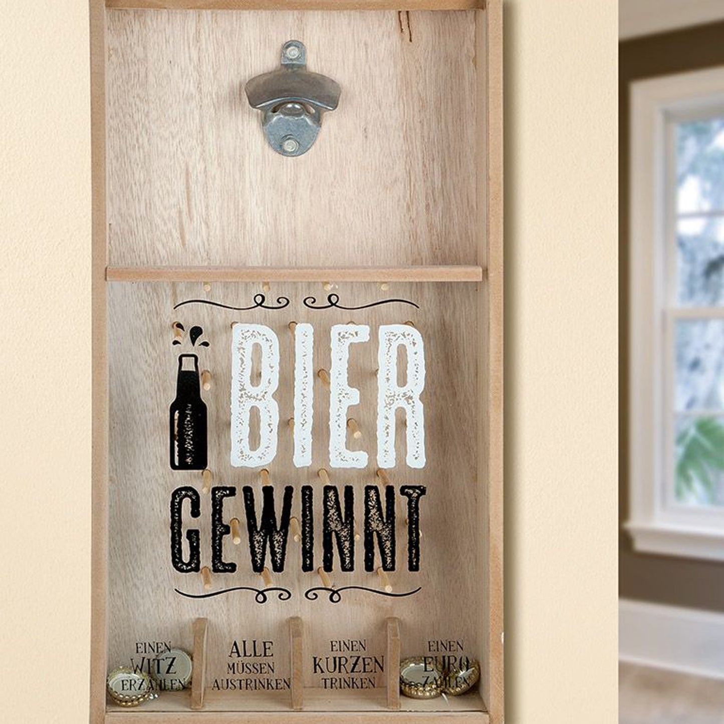 Kronkorken-Spiel | Partyspaß "BIER GEWINNT" aus MDF - 48 x 26 x 7 cm