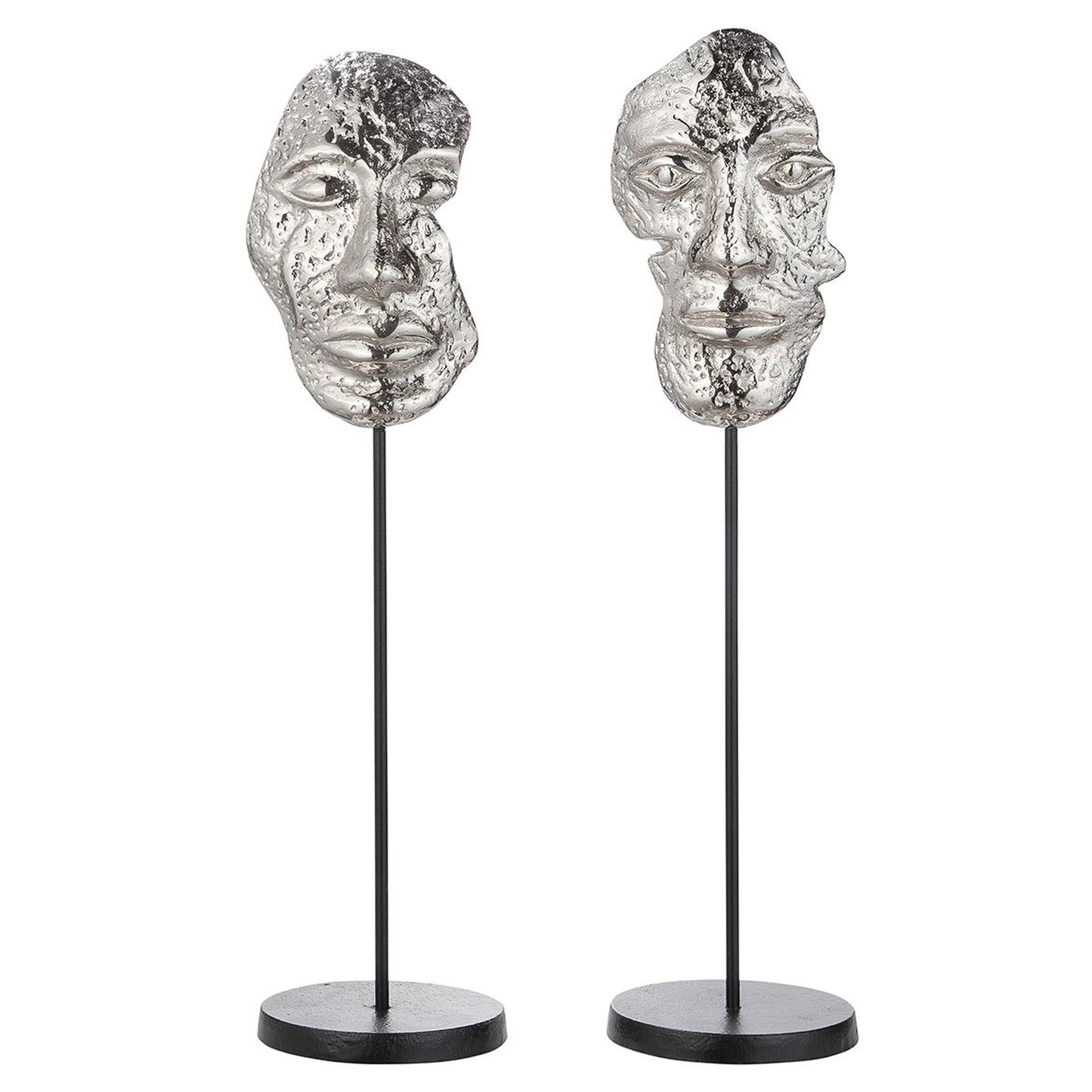 Dekoobjekt Skulptur "Maske" aus Alu 2er Set - silber- moderne Dekoration 11 x 43,5 cm