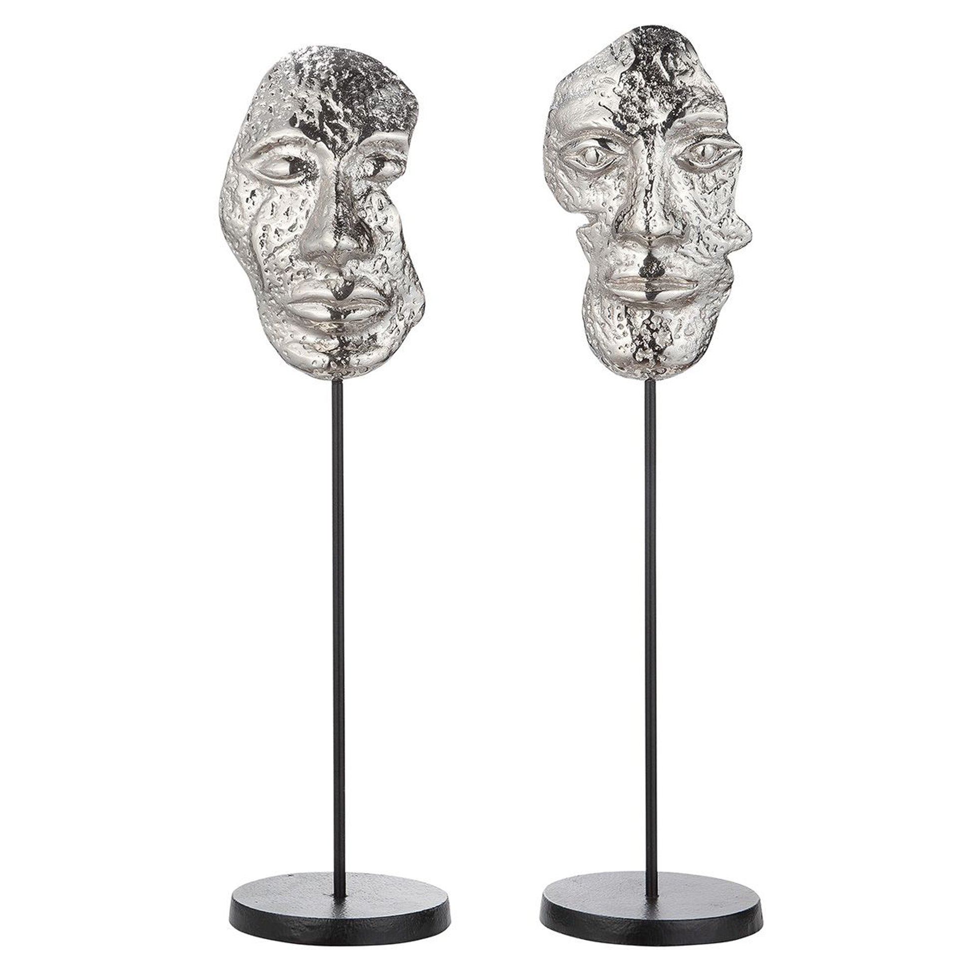 Dekoobjekt Skulptur "Maske" aus Alu 2er Set - silber- moderne Dekoration 11 x 43,5 cm 
