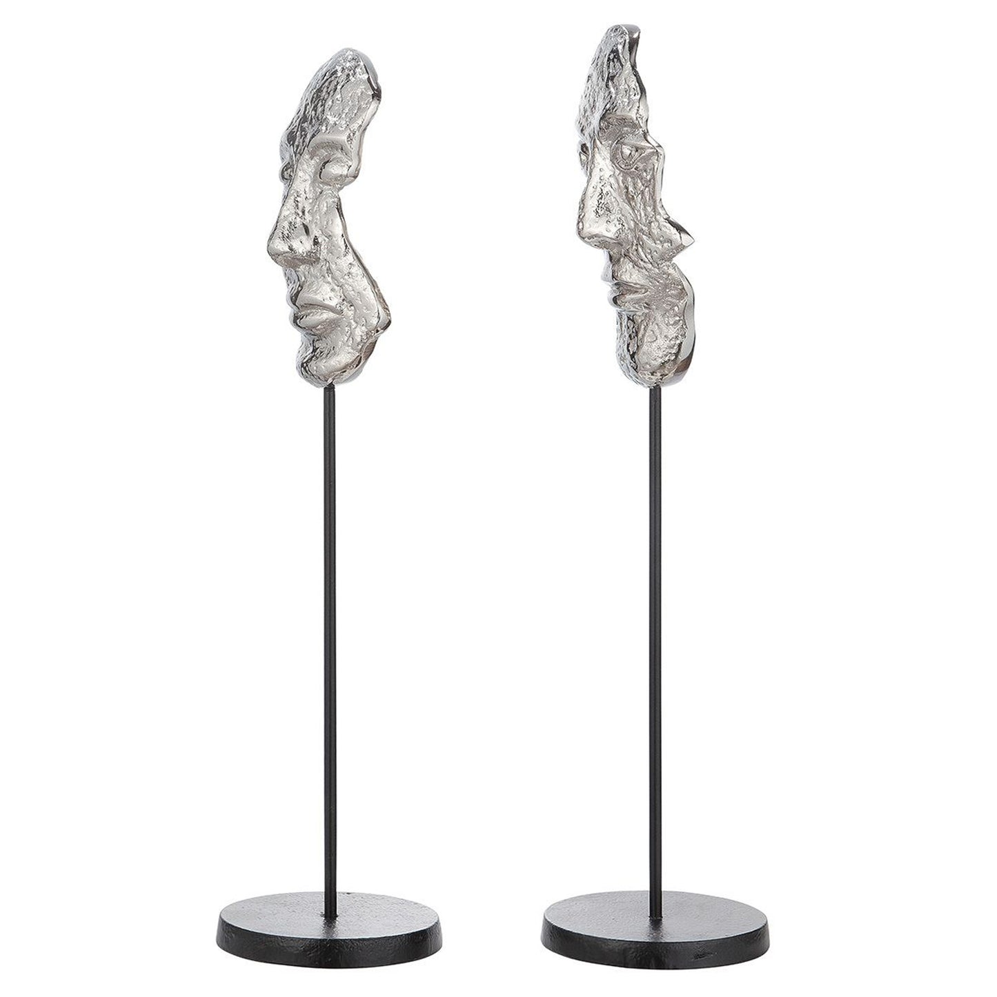 Skulptur "Masken" aus Alu 2er Set - silber- moderne Dekoration 11 x 43,5 cm