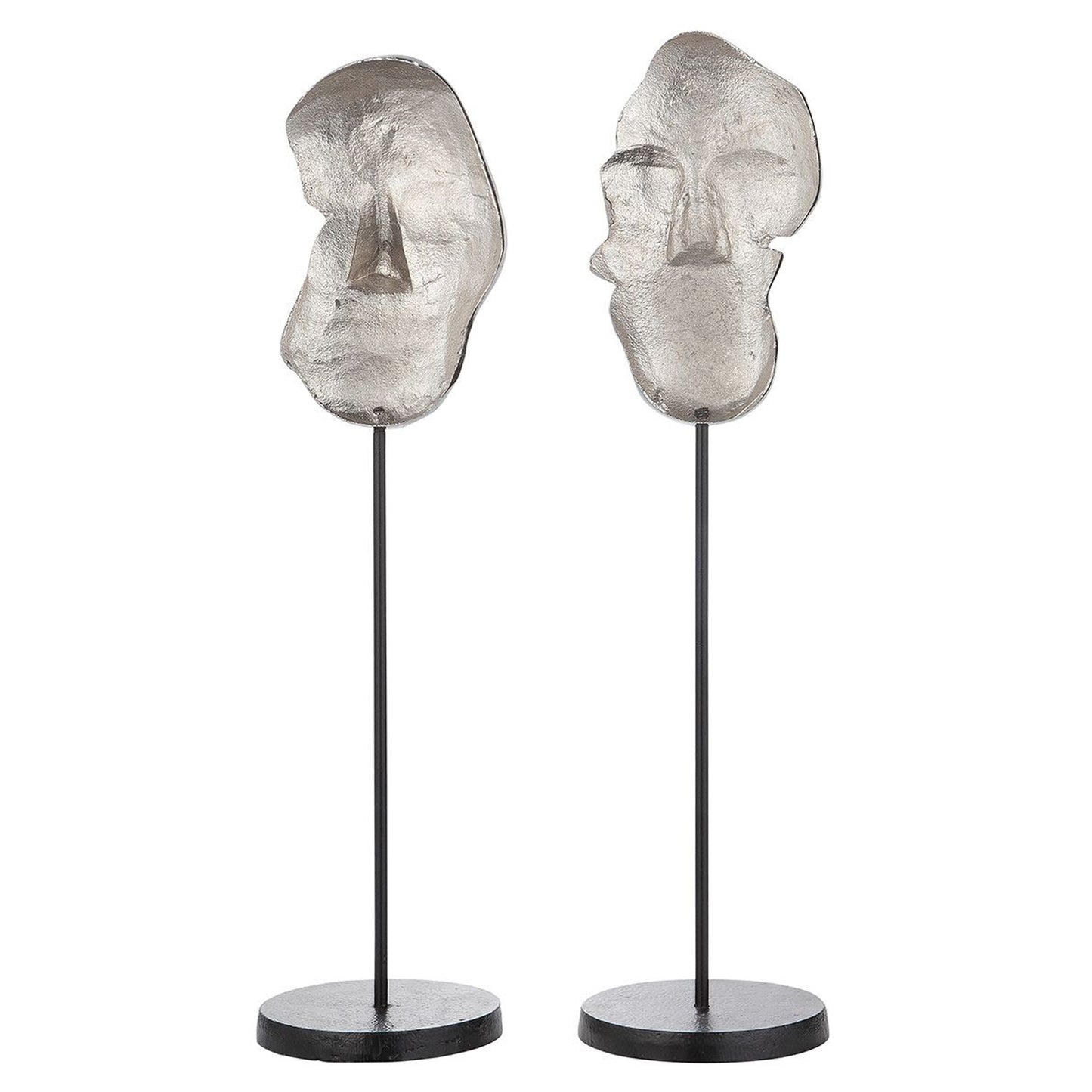 Skulptur "Masken" aus Alu 2er Set - silber- moderne Dekoration 11 x 43,5 cm