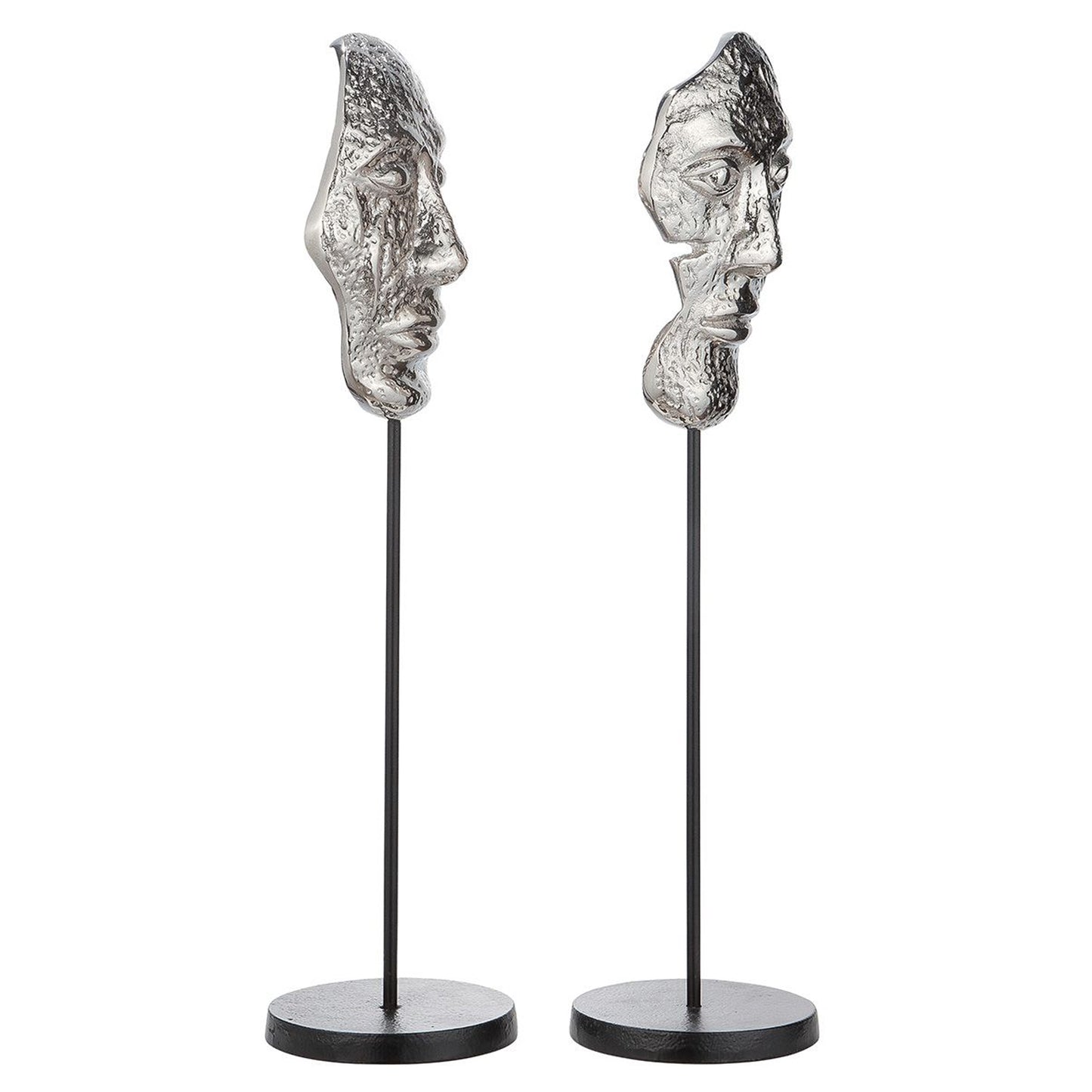 Skulptur "Masken" aus Alu 2er Set - silber- moderne Dekoration 11 x 43,5 cm