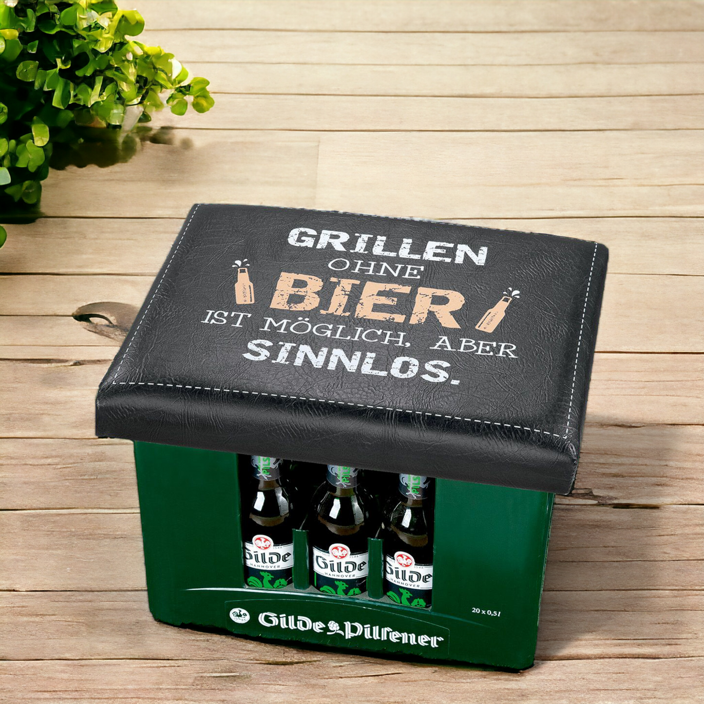 Bierkastensitz | Sitzauflage | Sitzpolster mir lustigem Spruch "Grillen ohne Bier ist sinnlos" 44 cm