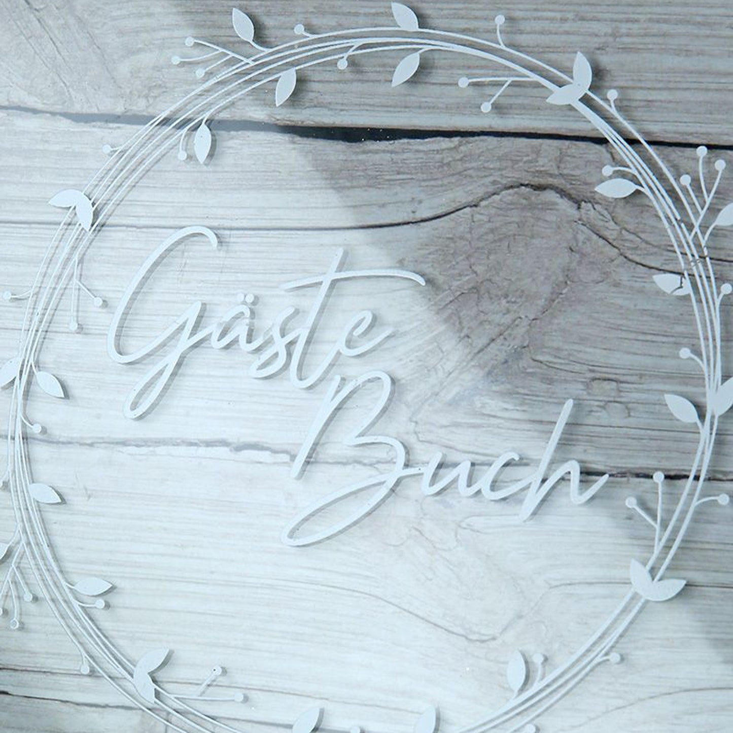 MDF Rechteck "Gästebuch" mit Holzscheiben 42x30x22 cm