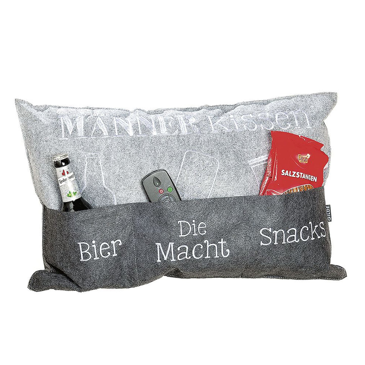 Männerkissen aus Filz, Organizer mit Tasche für Fernbedienung, Bierflasche, Snacks 60 cm