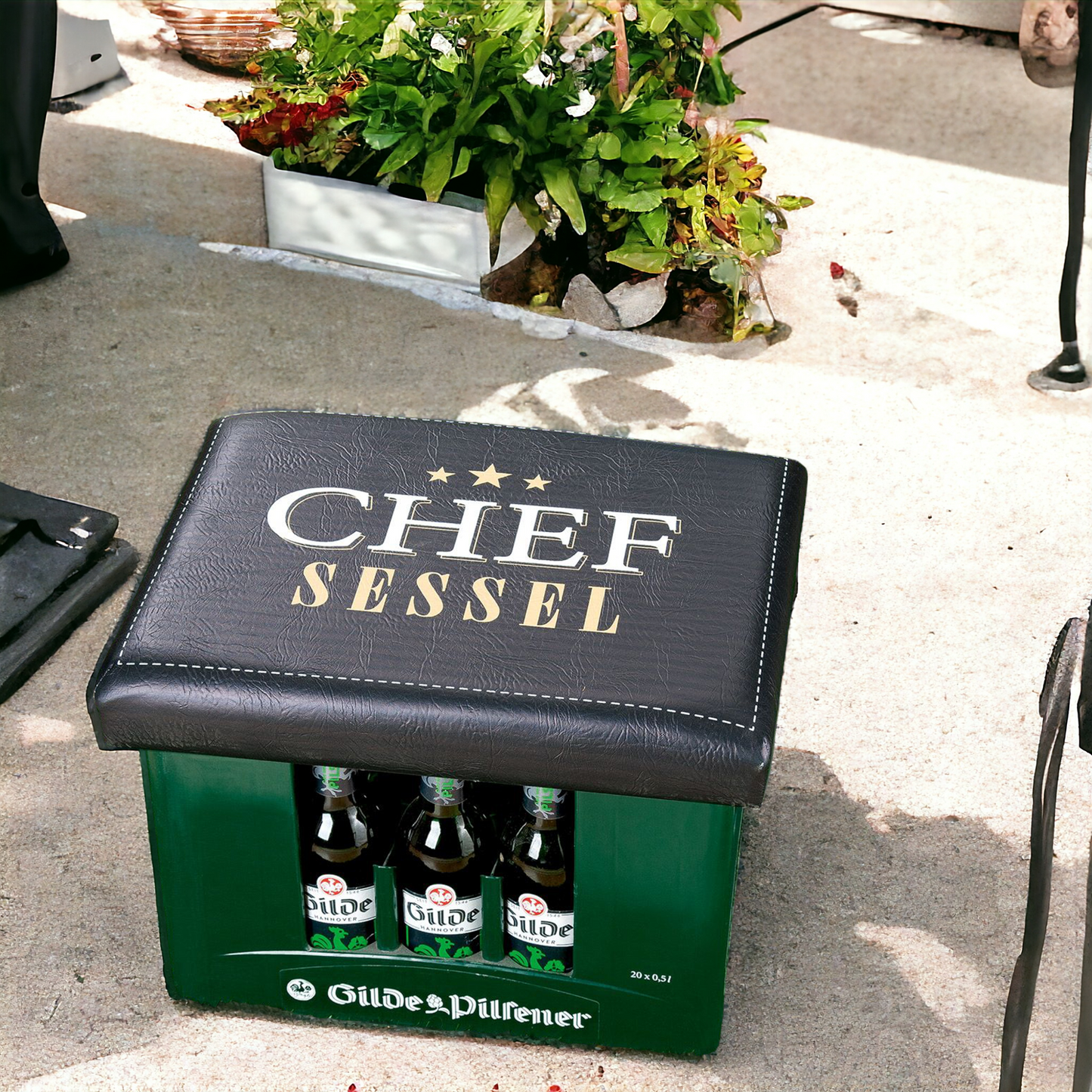 Bierkastensitz | Sitzauflage | Sitzpolster mir lustigem Spruch "Chefsessel" - 44 cm