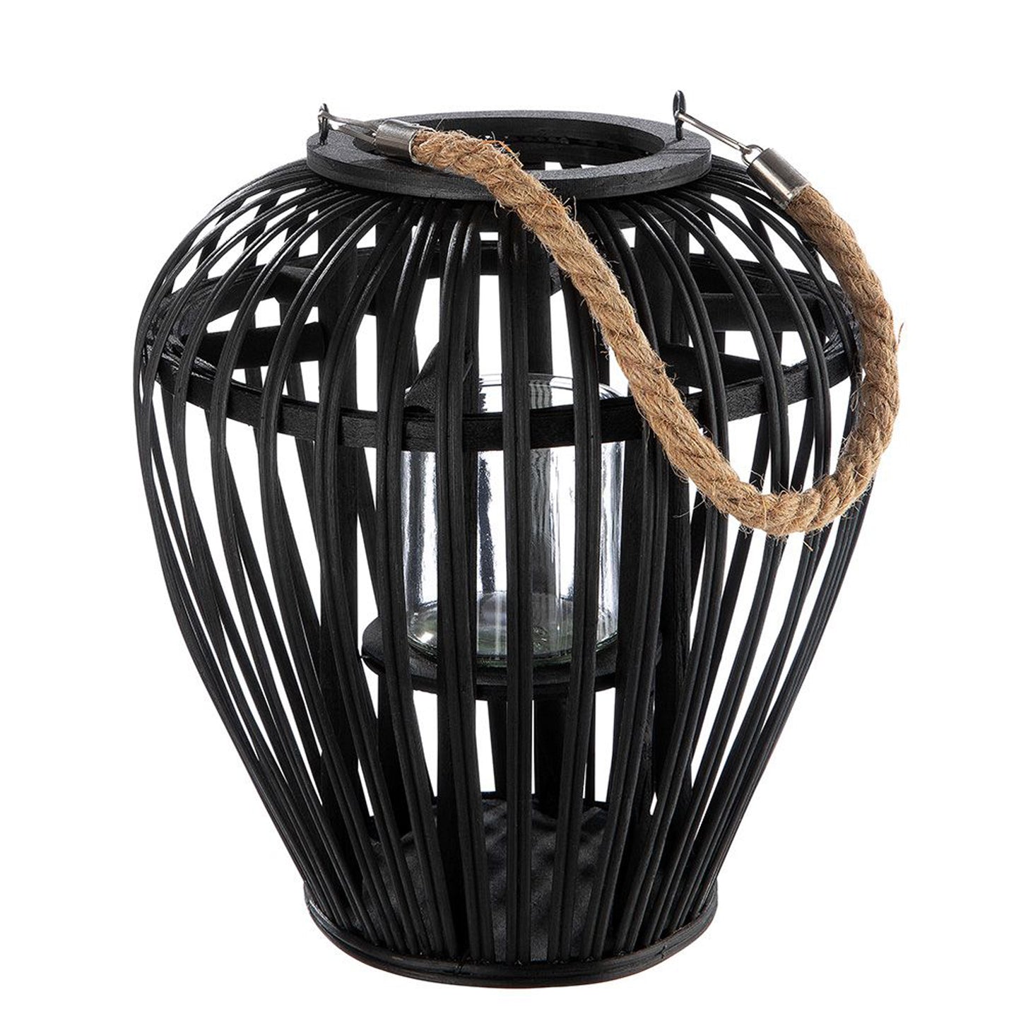 Laterne | Windlicht - groß und bauchig in schwarz zum hängen und stellen - 37 cm
