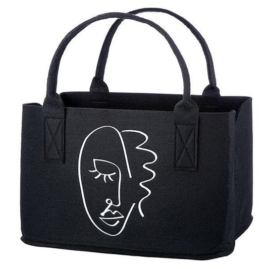 Tasche "Visione 1" aus Filz mit Henkelschlaufen und modernem Motiv, schwarz - 40 cm