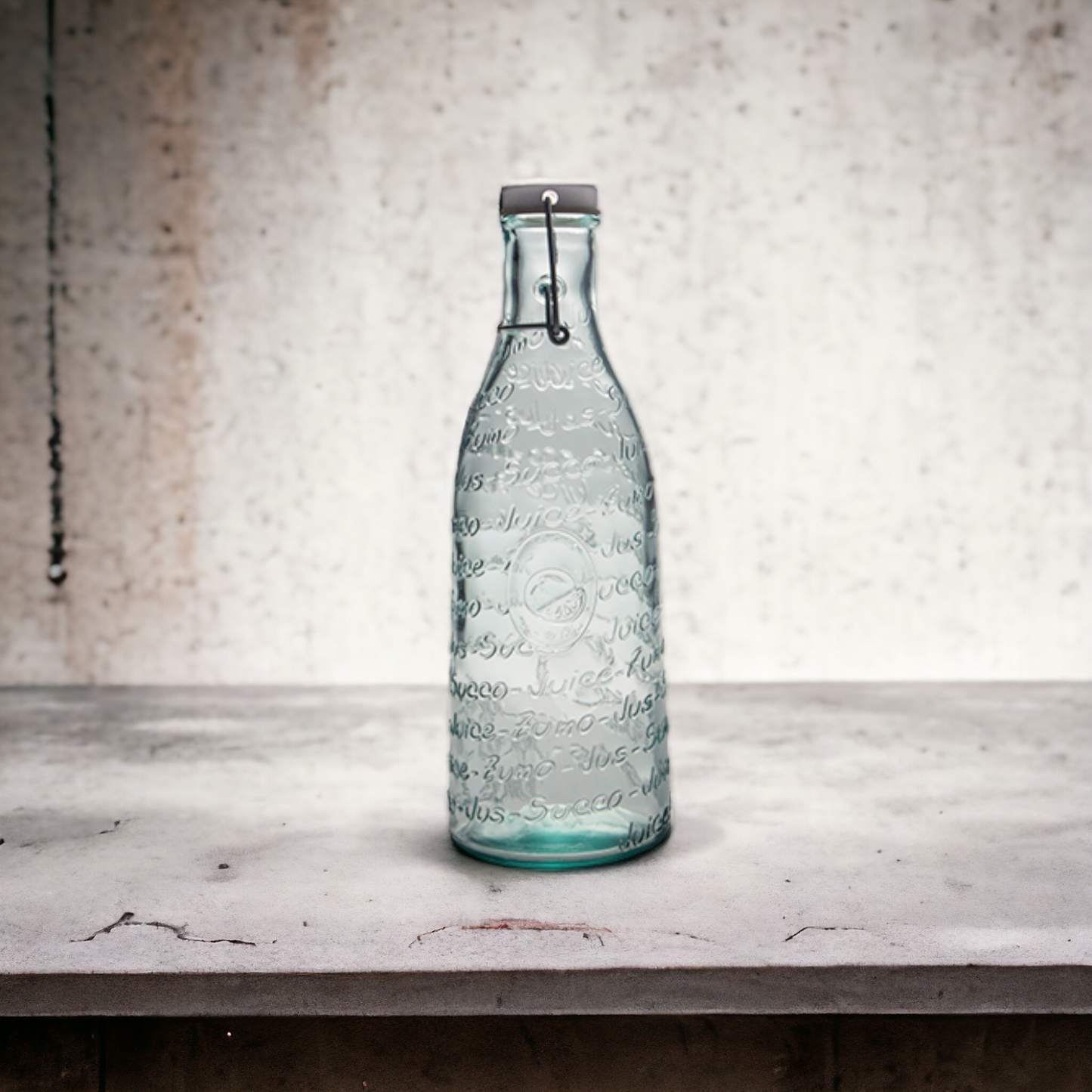 Glasflasche "Mediterraneo" Juice 1 l mit Bügelverschluss, schöner Aufschrift - 28 cm