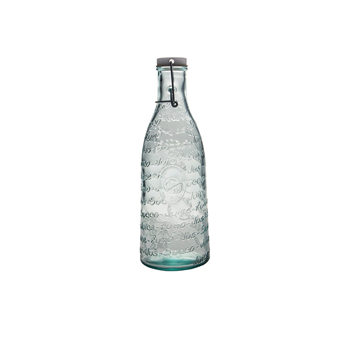 Glasflasche "Mediterraneo" Juice 1 l mit Bügelverschluss, schöner Aufschrift - 28 cm