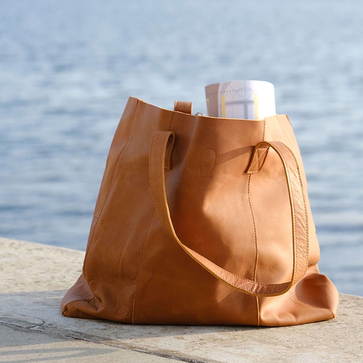 Ledertasche | Shoppen "Renee" aus Büffelleder -braun Naturprodukt - Unikat - 33 x 36 cm