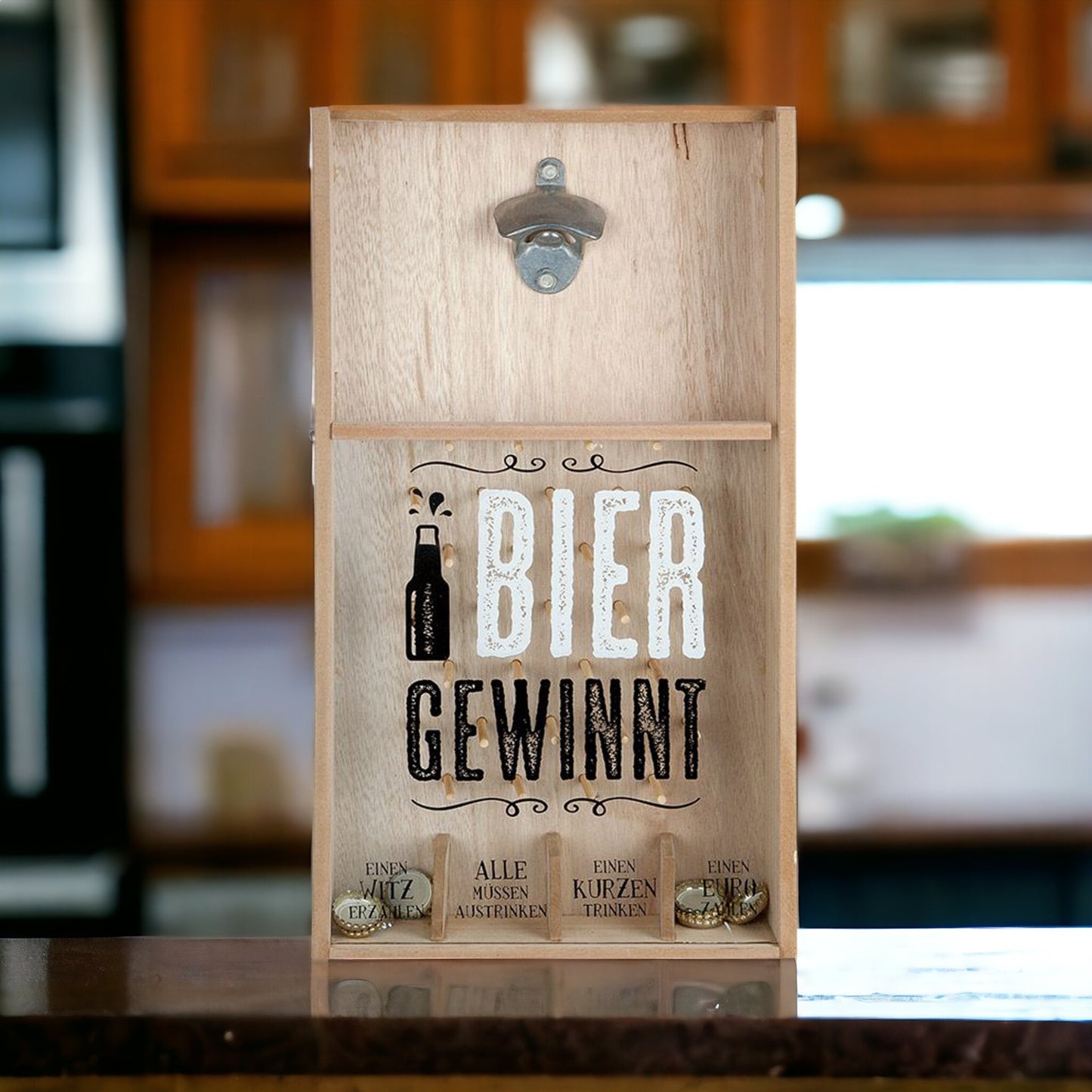 Kronkorken-Spiel | Partyspaß "BIER GEWINNT" aus MDF - 48 x 26 x 7 cm