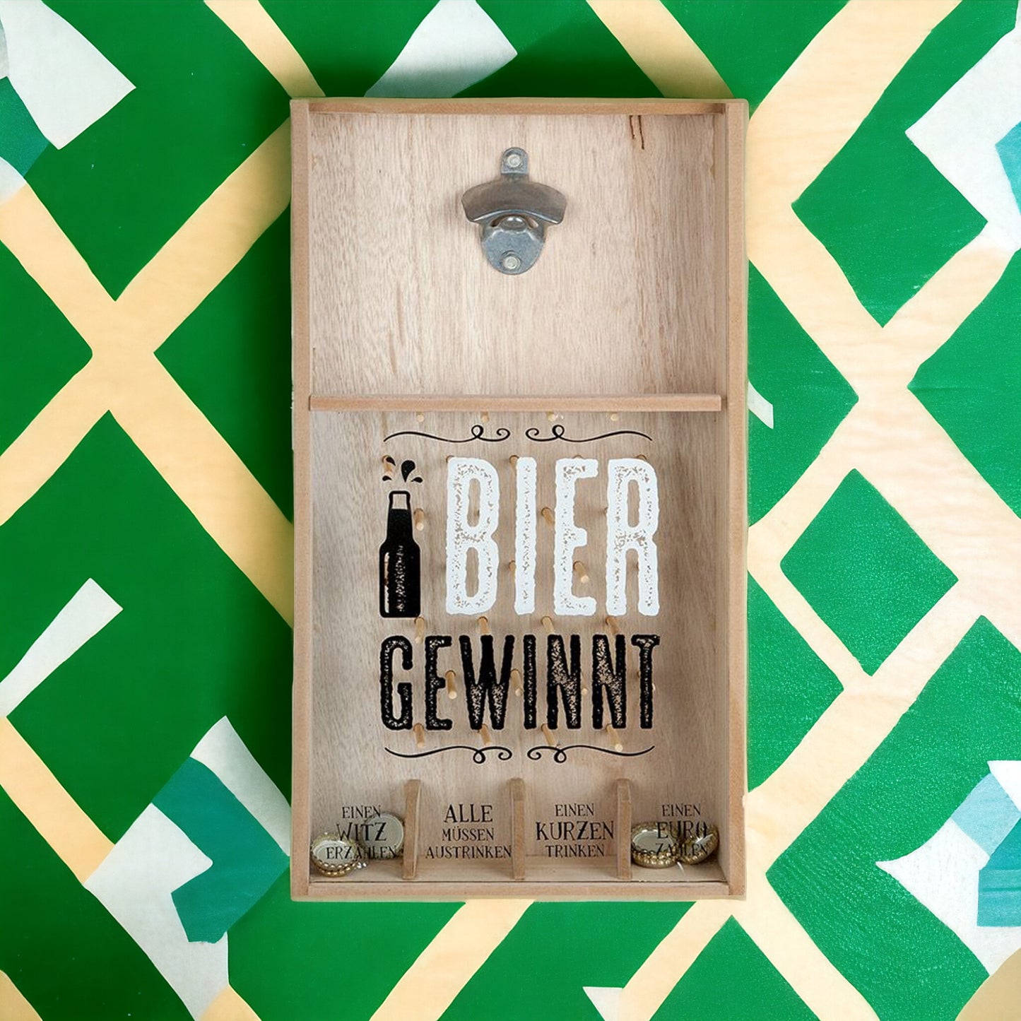 Kronkorken-Spiel | Partyspaß "BIER GEWINNT" aus MDF - 48 x 26 x 7 cm