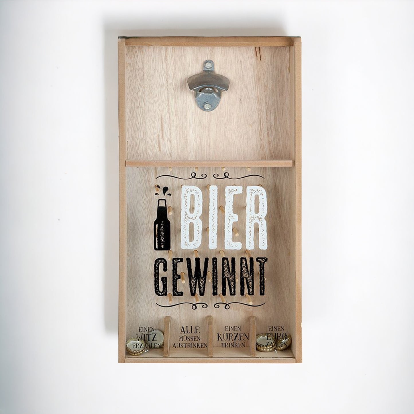 Kronkorken-Spiel | Partyspaß "BIER GEWINNT" aus MDF - 48 x 26 x 7 cm