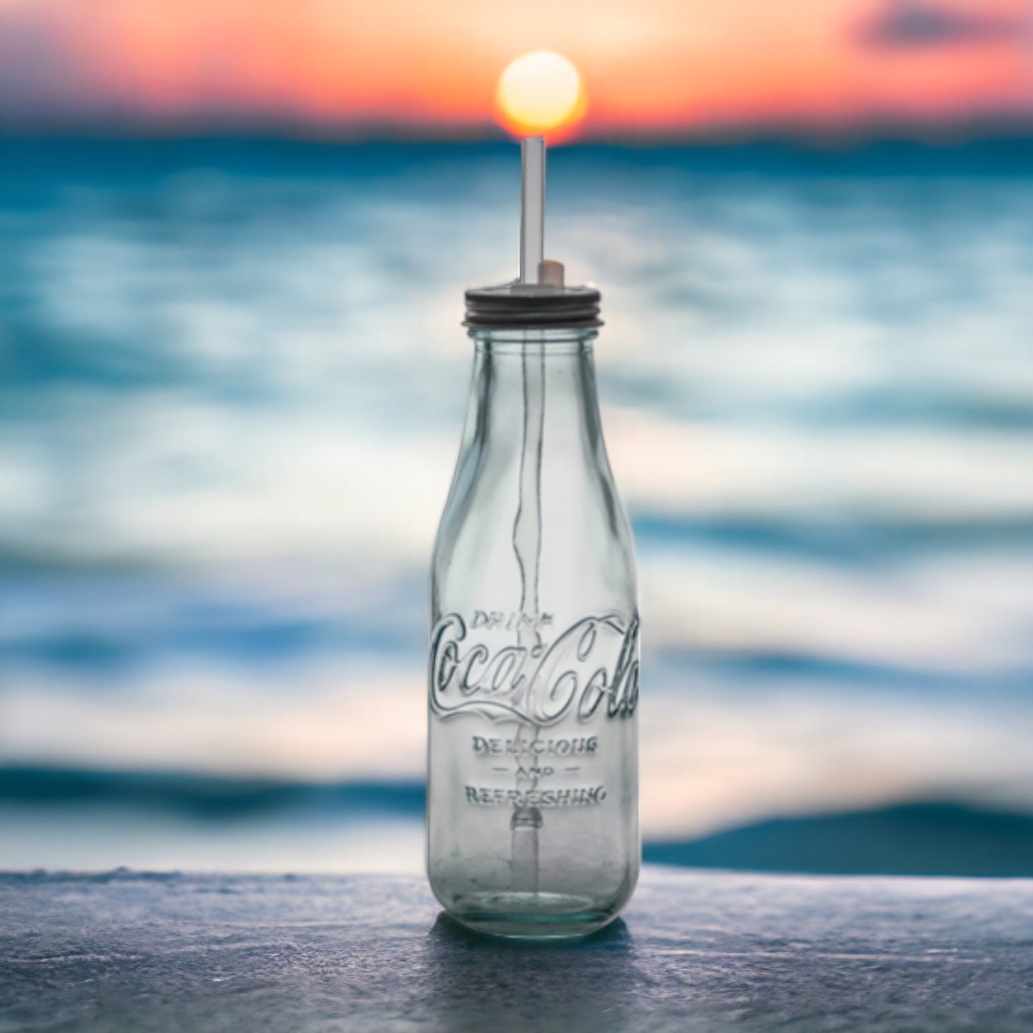 Coca Cola® Glasflasche "to go" - mit Strohhalm 550 ml Trinkflasche