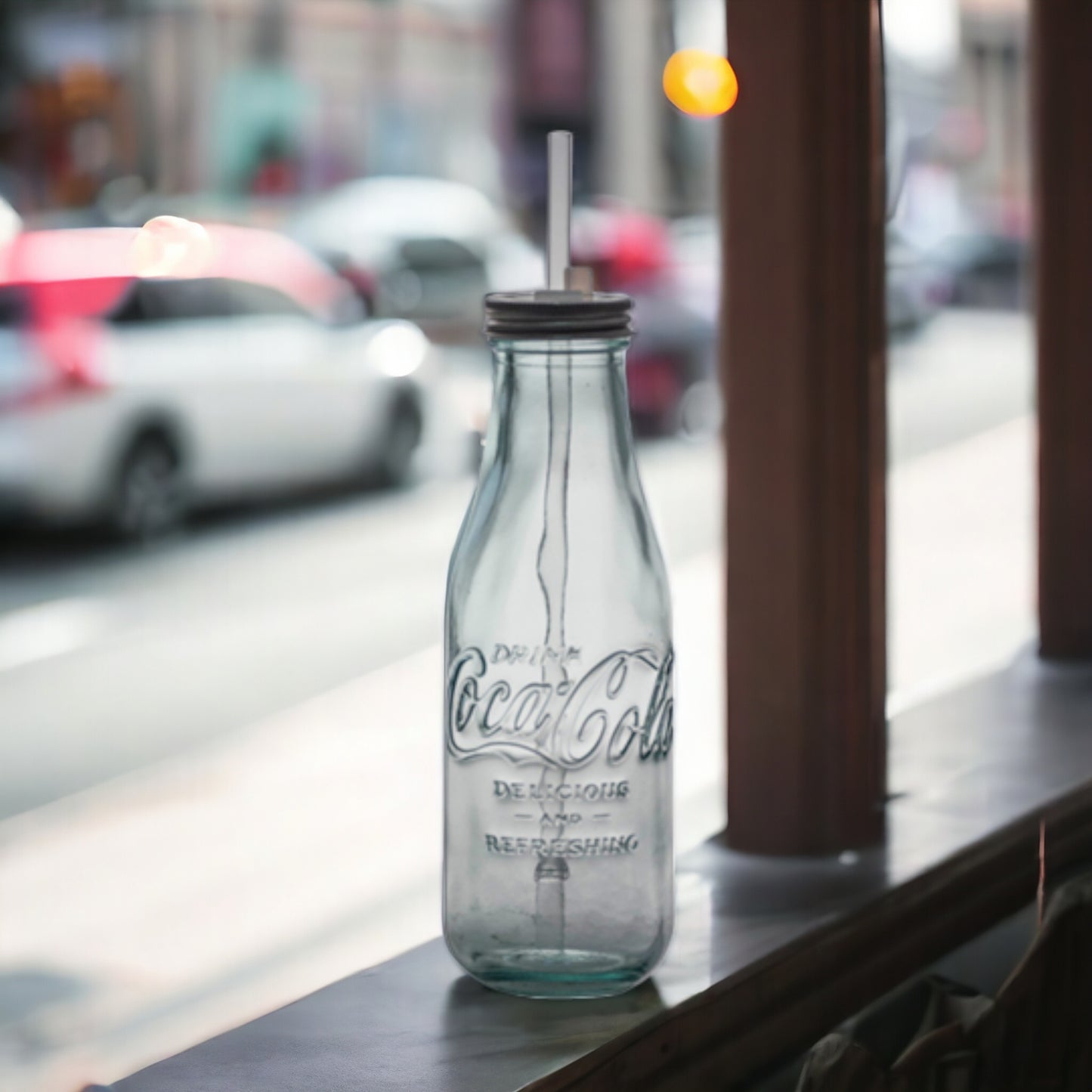 Coca Cola® Glasflasche "to go" - mit Strohhalm 550 ml Trinkflasche