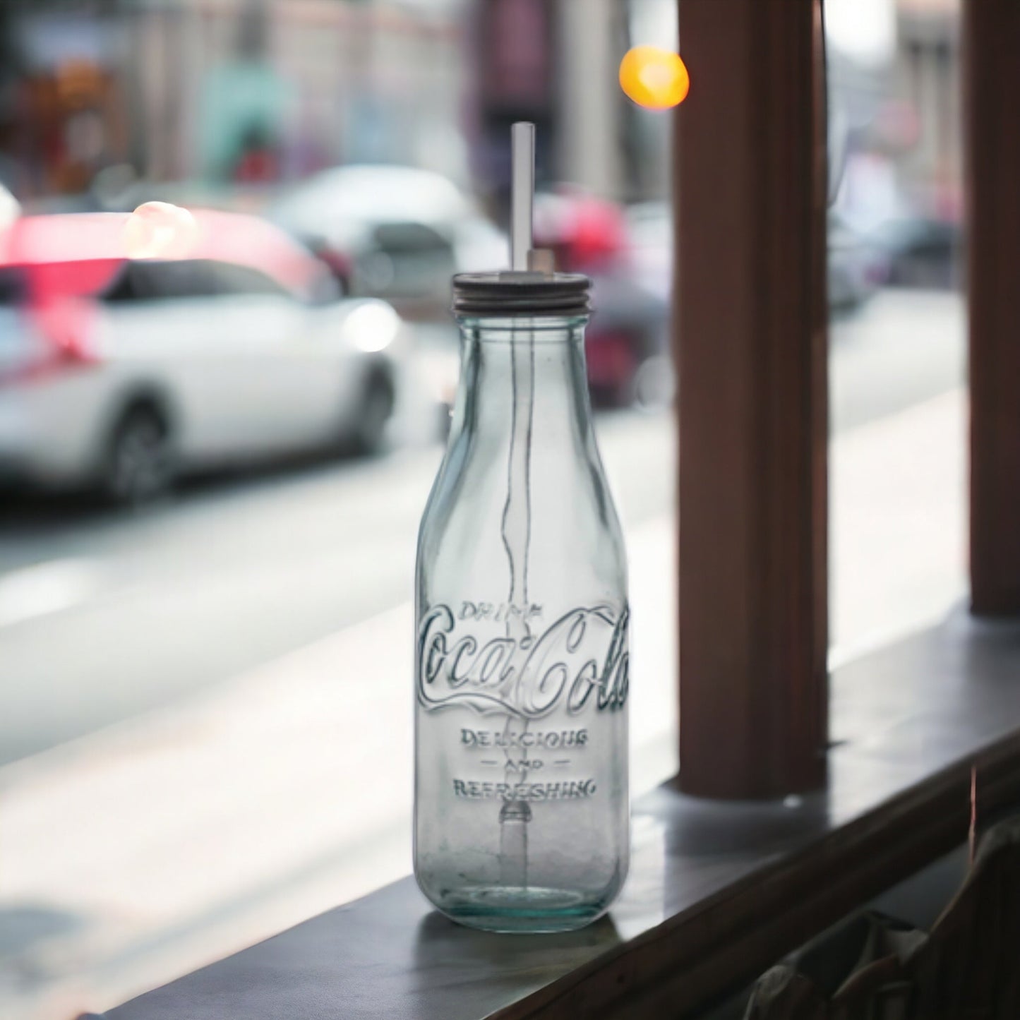 3er Set Coca Cola® Glasflasche "to go" - mit Strohhalm 550 ml Trinkflasche