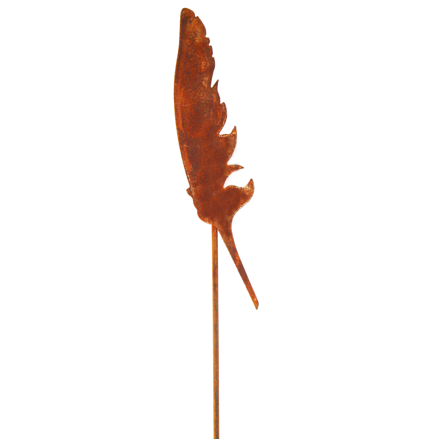 Gartendeko | Stecker aus Metall "Feder" auf Stab - Edelrostoptik - 33 x 100 cm