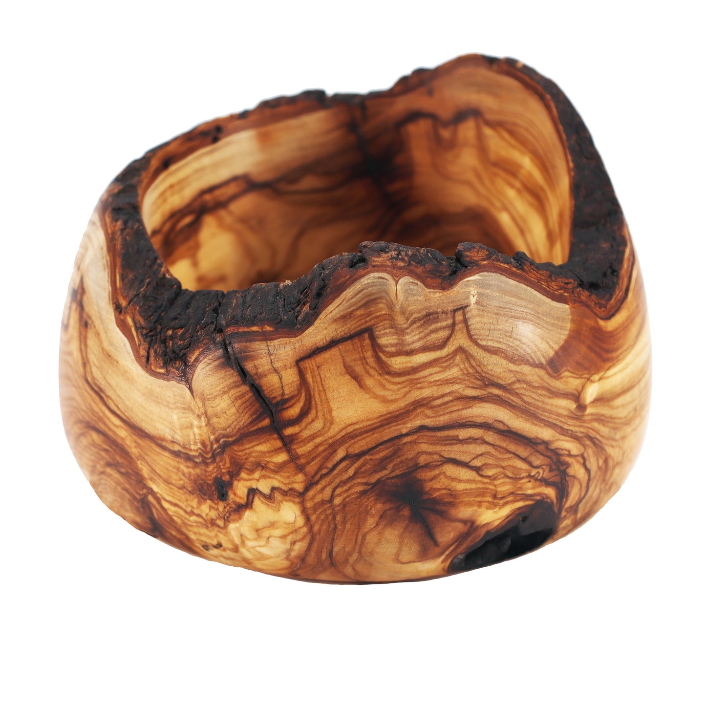Schale "Natural Edge" aus Olivenholz rustikal 18 cm Handmade, Unikat