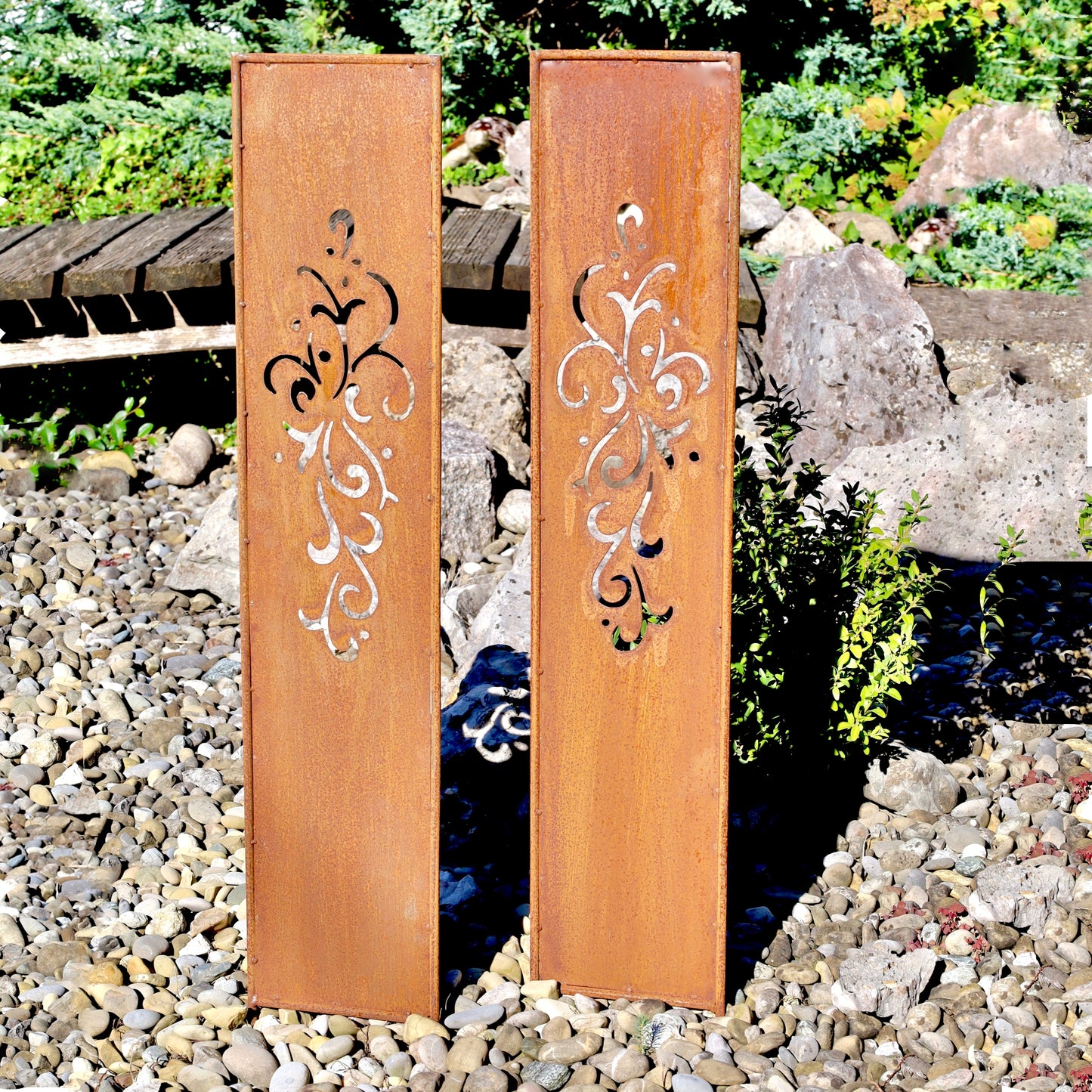 Gartendeko | Tafel "Ornament", Sichtschutz Edelrost - 20 x 100 cm