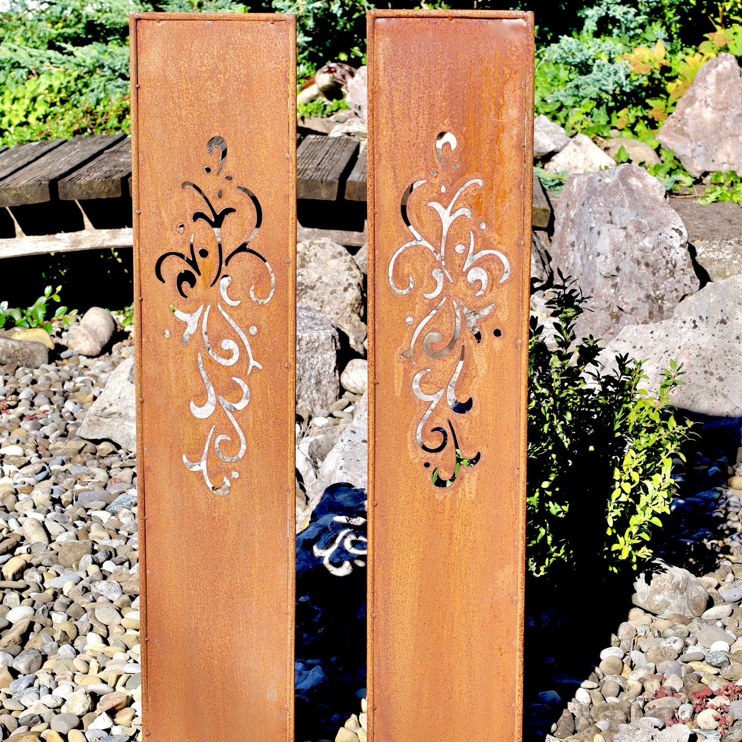 Gartendeko | Tafel "Ornament", Sichtschutz Edelrost - 20 x 100 cm