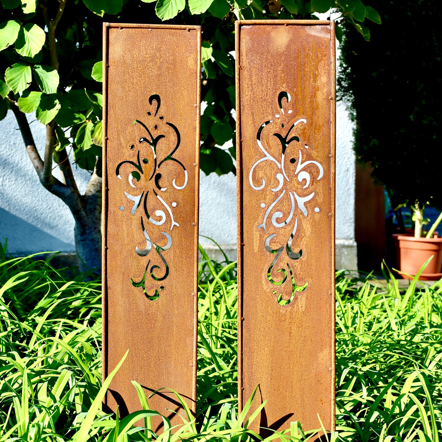 Gartendeko | Tafel "Ornament", Sichtschutz Edelrost - 20 x 100 cm