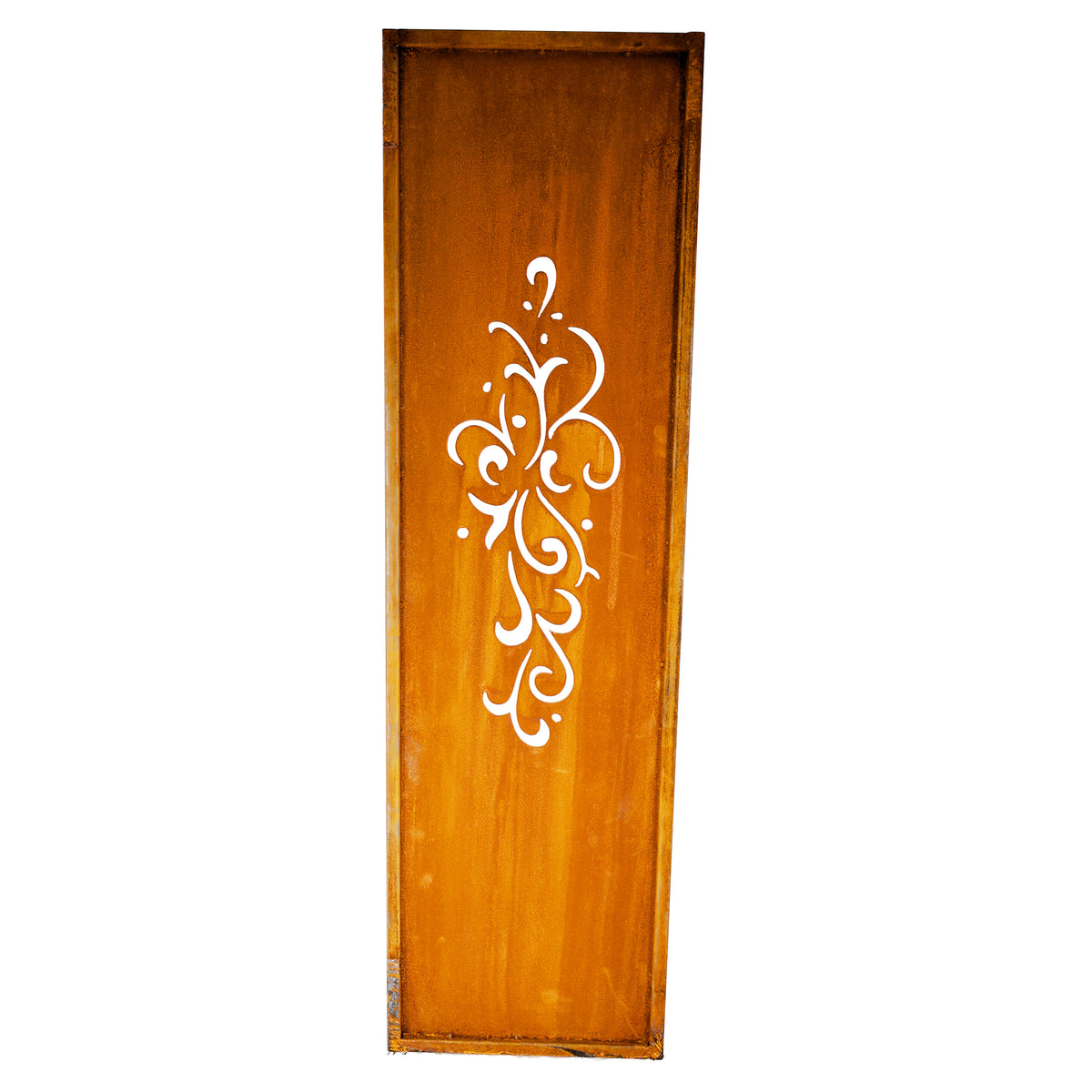 Sichtschutzwand | Tafel "Ornament" (1-tlg.) aus Metall Edelrost 140 x 40 cm mit Erdspieß