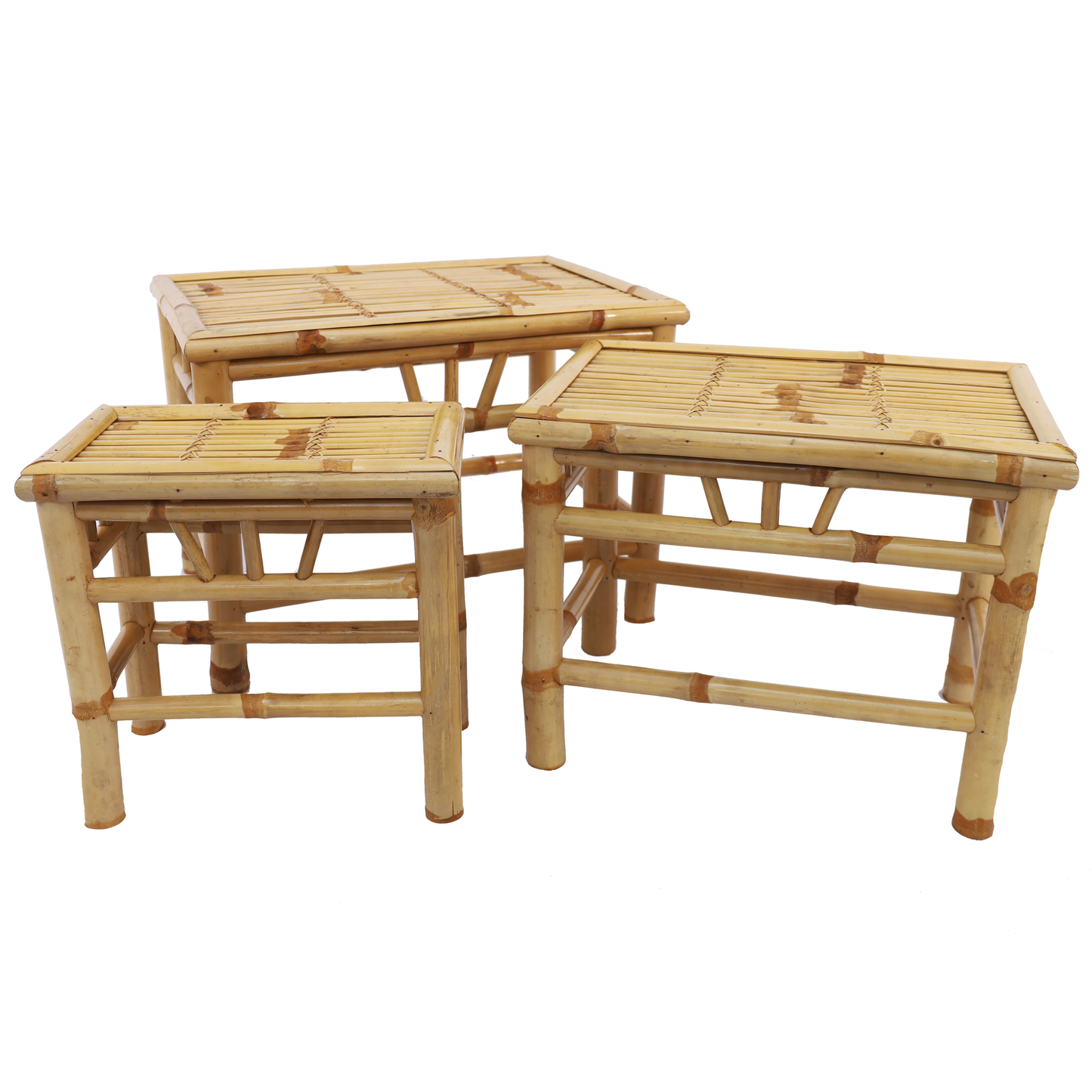 Bambus Podest | Tisch, Hocker rechteckig 3er - Set