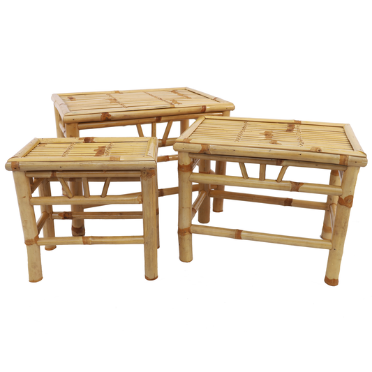 Bambus Podest | Tisch, Hocker rechteckig 3er - Set