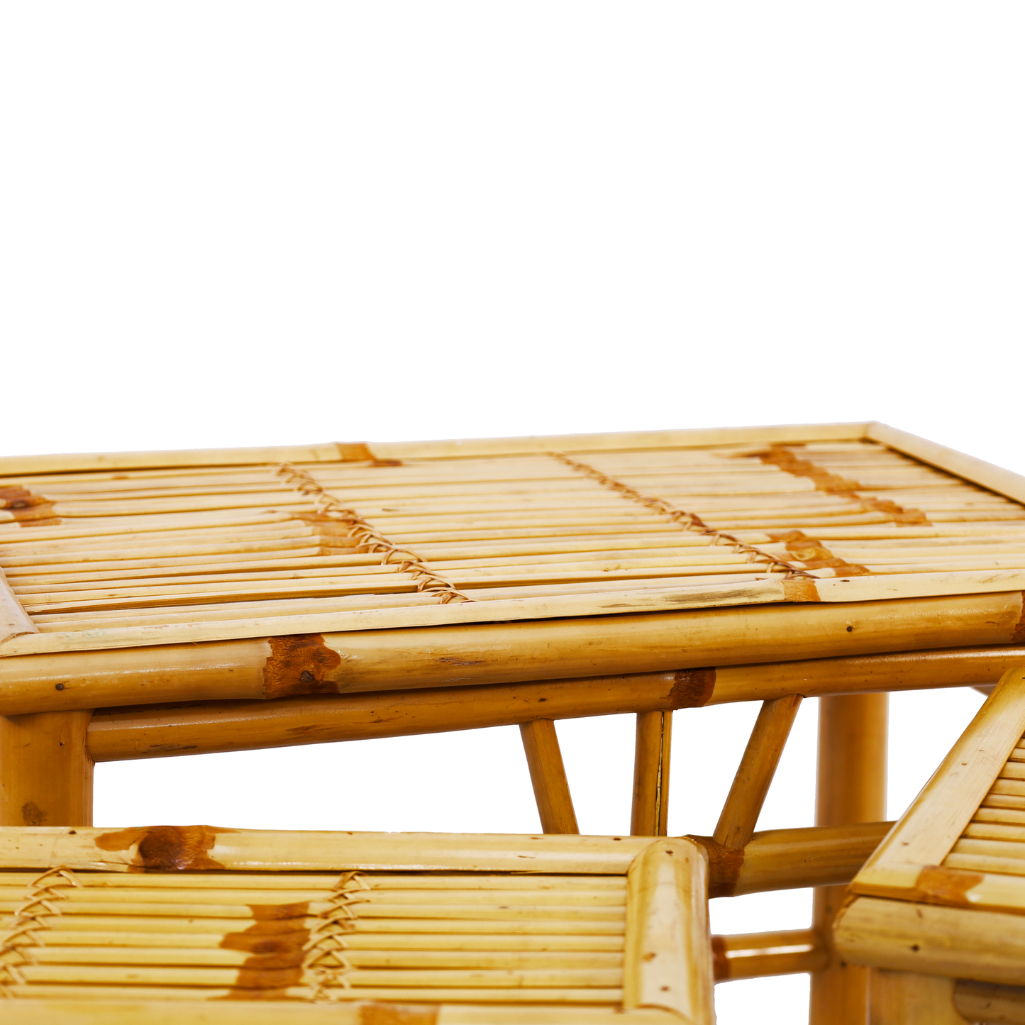 Bambus Podest | Tisch, Hocker rechteckig 3er - Set