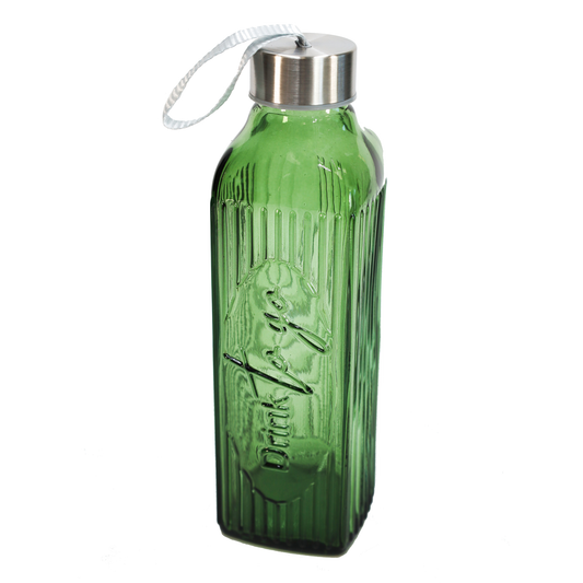 Glasflasche "to go" grün mit Deckel und Halteschlaufe - 640 ml