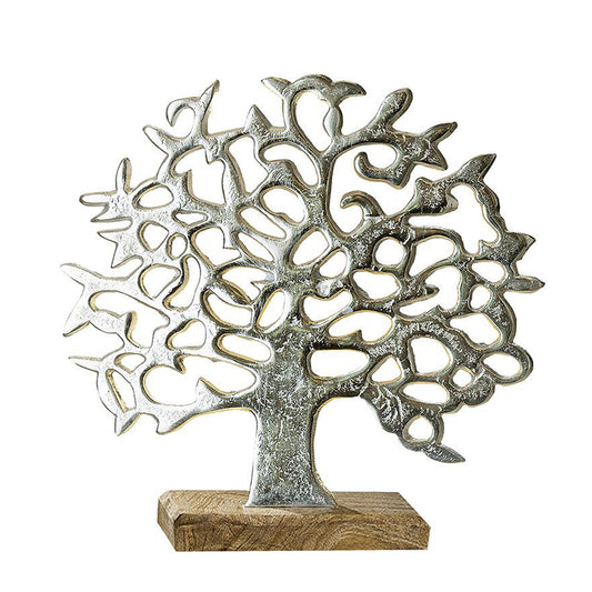 Lebensbaum aus Aluminium auf Holzständer  37 x 36 cm