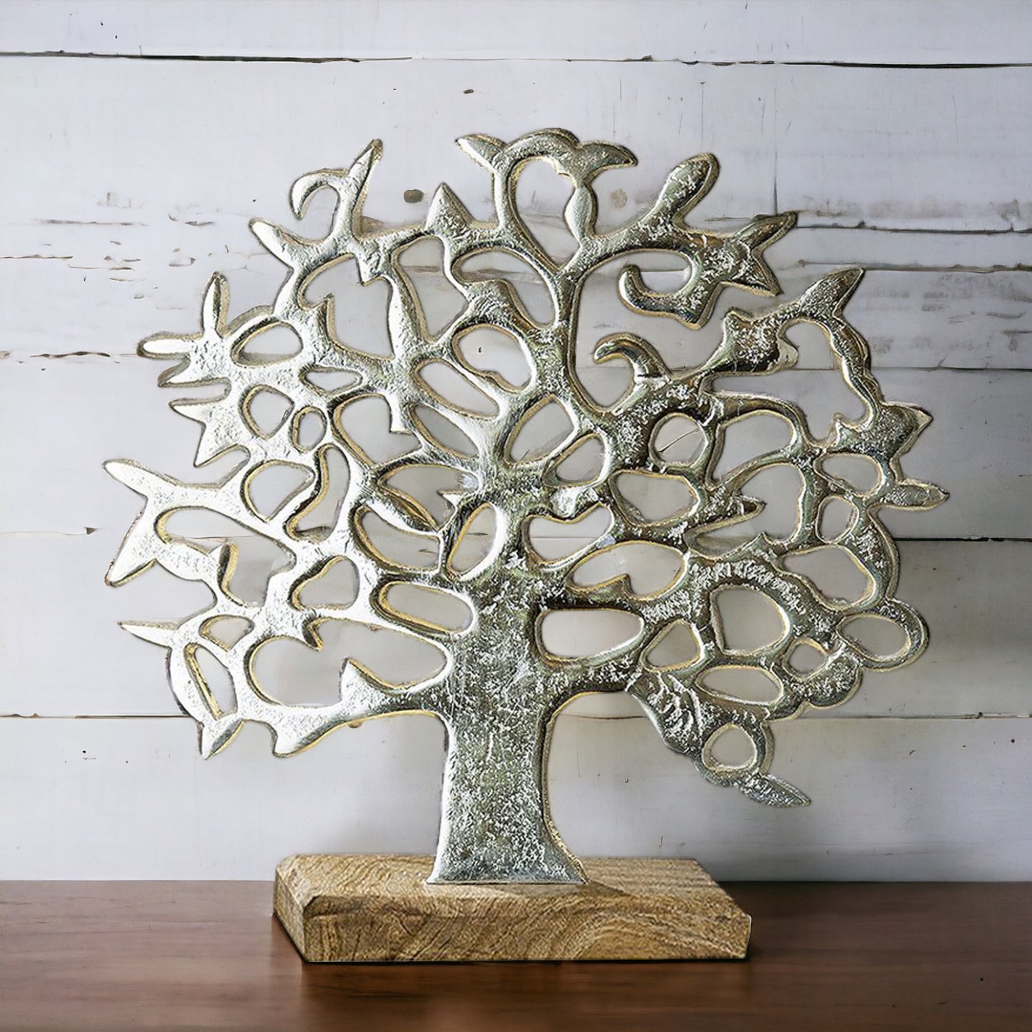 Lebensbaum aus Aluminium auf Holzständer 38 x 37 cm