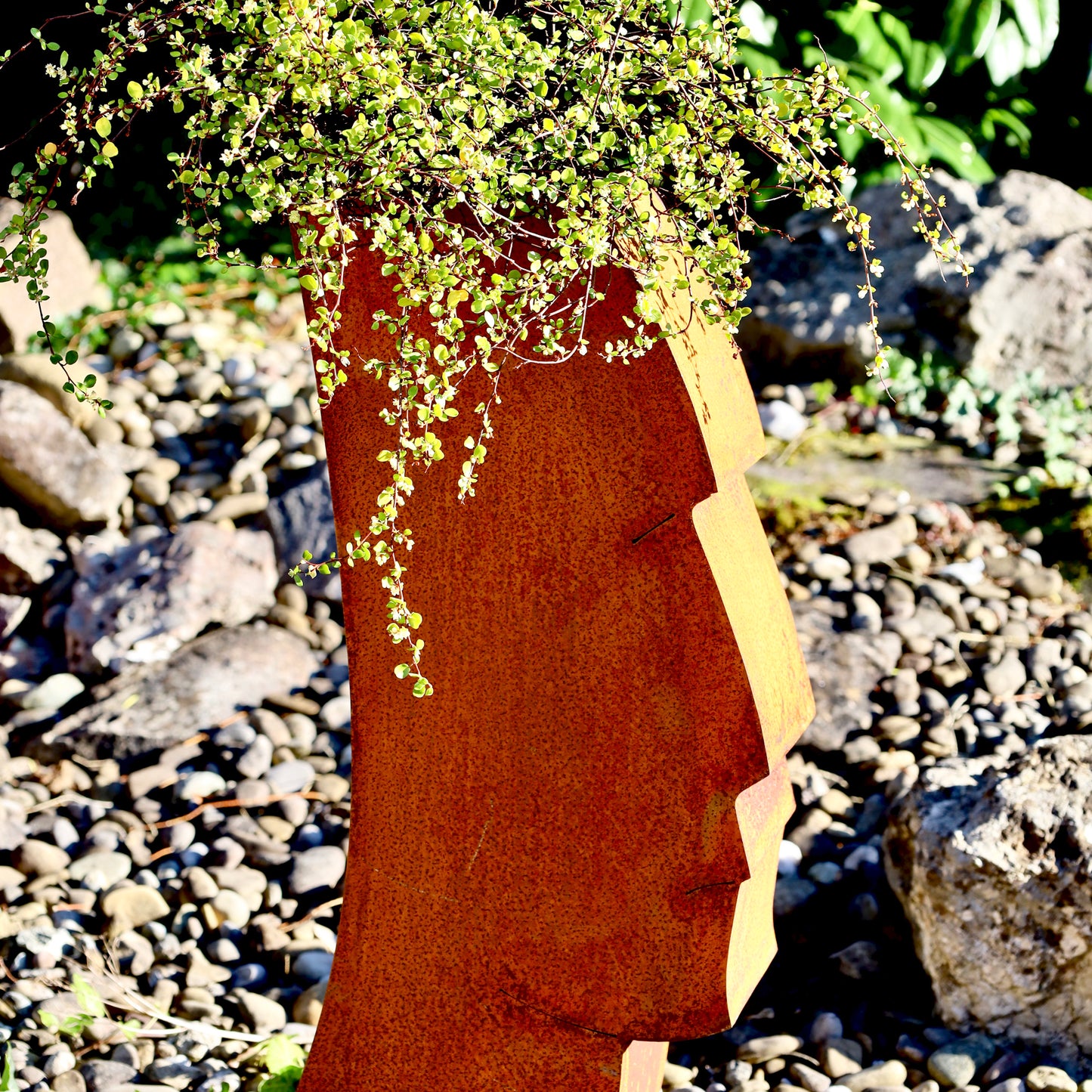 Dekoobjekt | Gartenskulptur | Dekokopf | Aufstelldeko "Rapanui" Metall, Edelrost - 60 cm