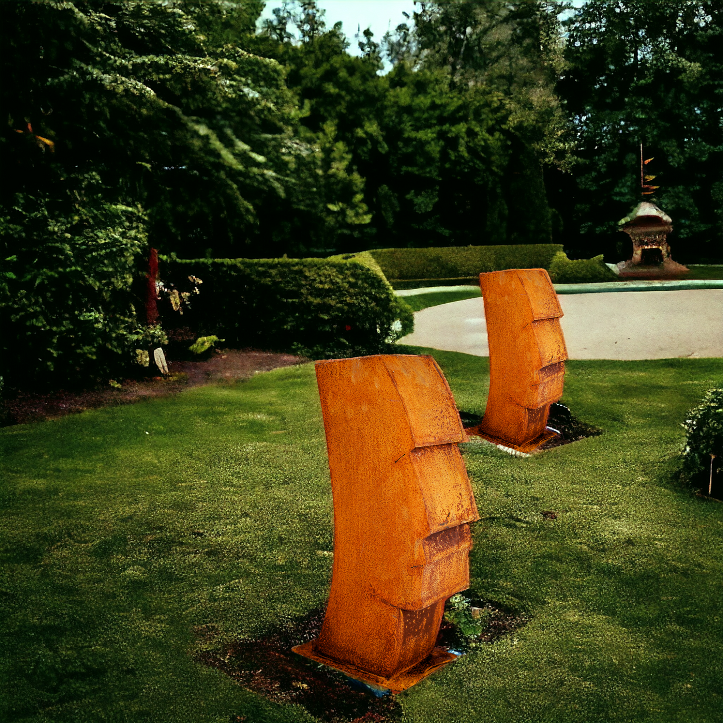 Dekoobjekt | Gartenskulptur | Dekokopf | Aufstelldeko "Rapanui" Metall, Edelrost - 60 cm