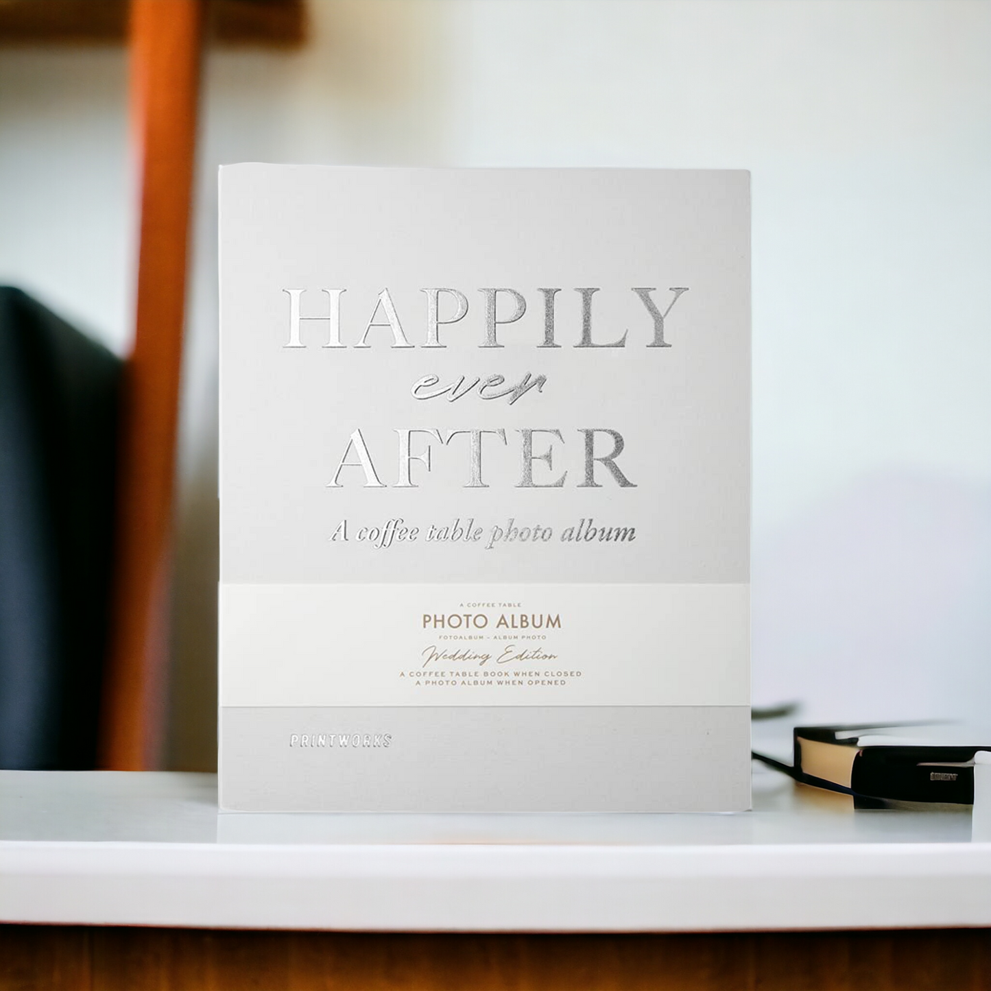 Fotoalbum - Fotobuch-Box "Happily Ever After" silber weiß, Ringbuch - 30 Seiten 26 x 31,5 cm